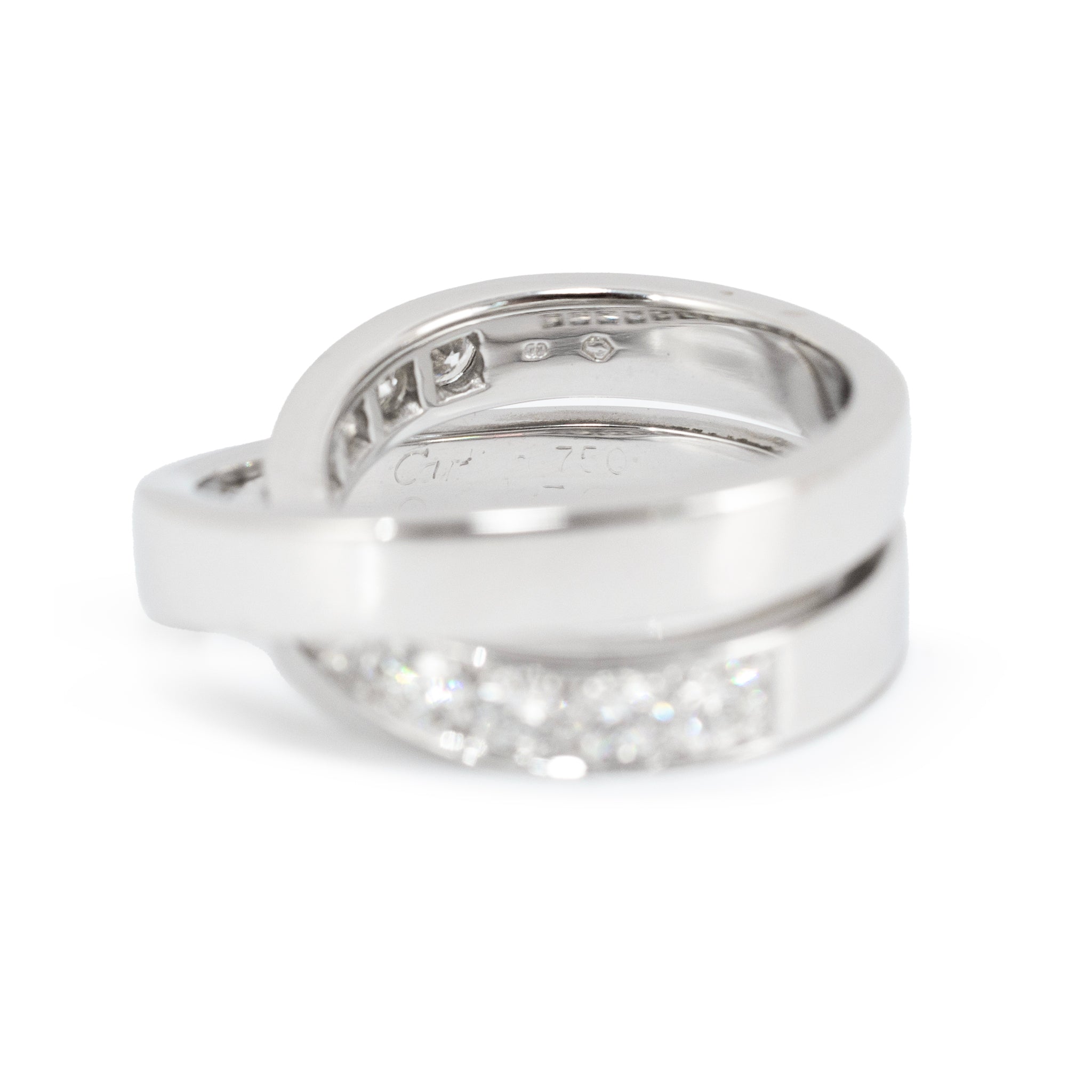 Ladies Cartier Paris Nouvelle Vague 18K White Gold Diamond Crossover Band Ring