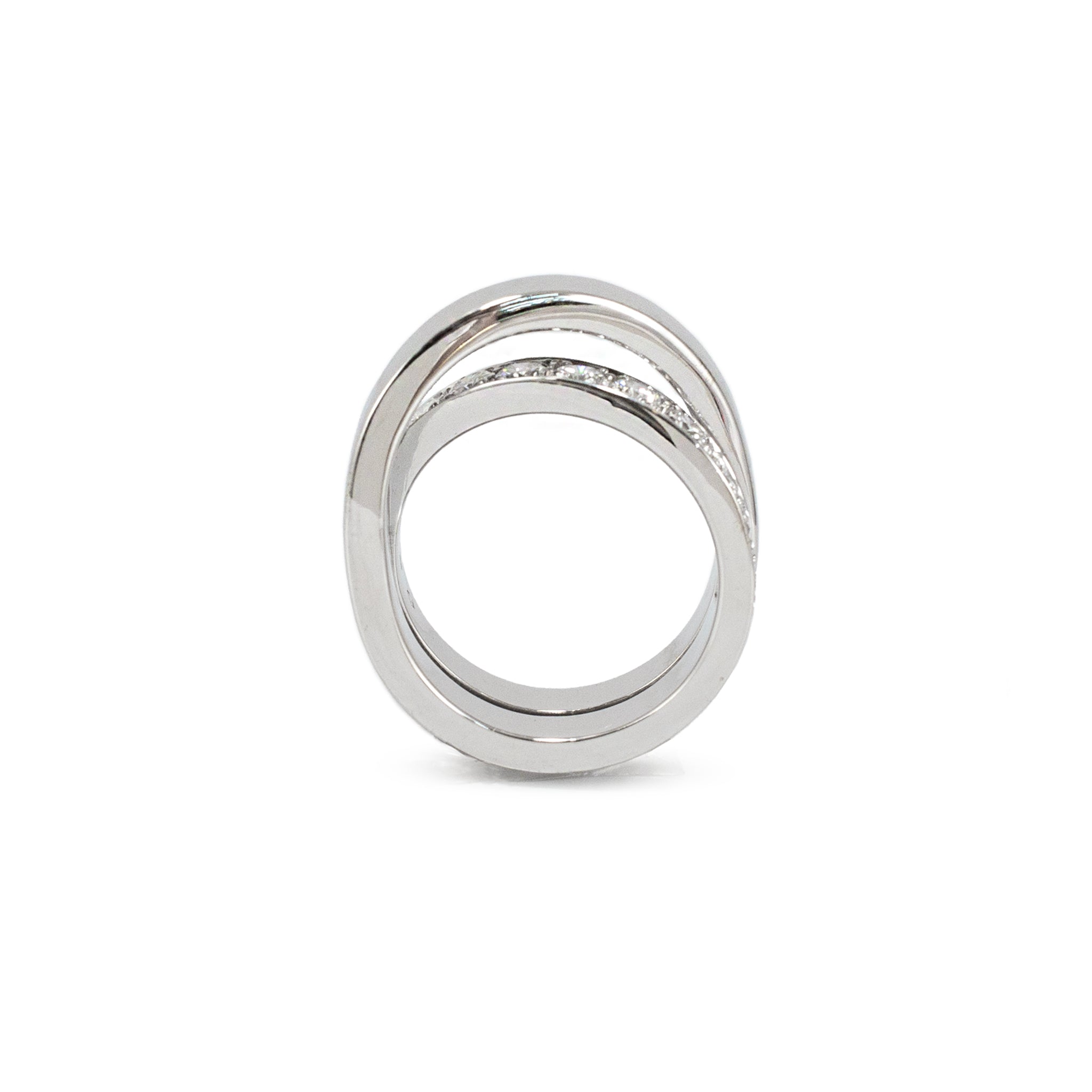 Ladies Cartier Paris Nouvelle Vague 18K White Gold Diamond Crossover Band Ring