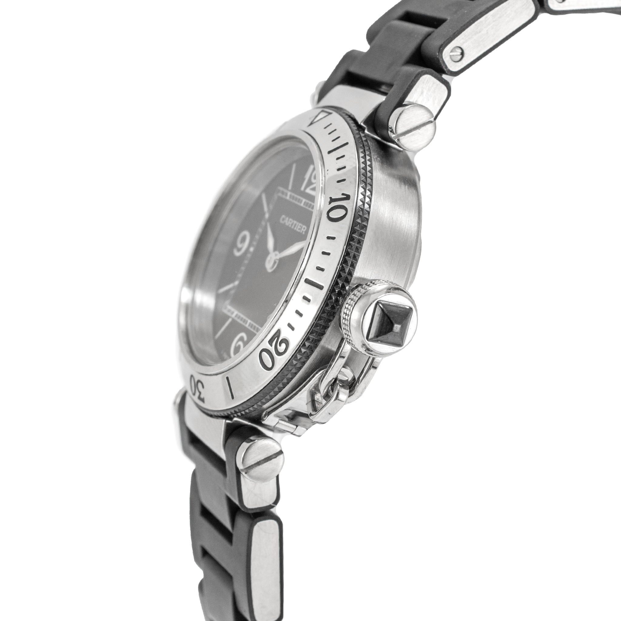 Cartier Pasha Seatimer 33MM 3025 Black Rubber Stainless Steel Quartz Watch