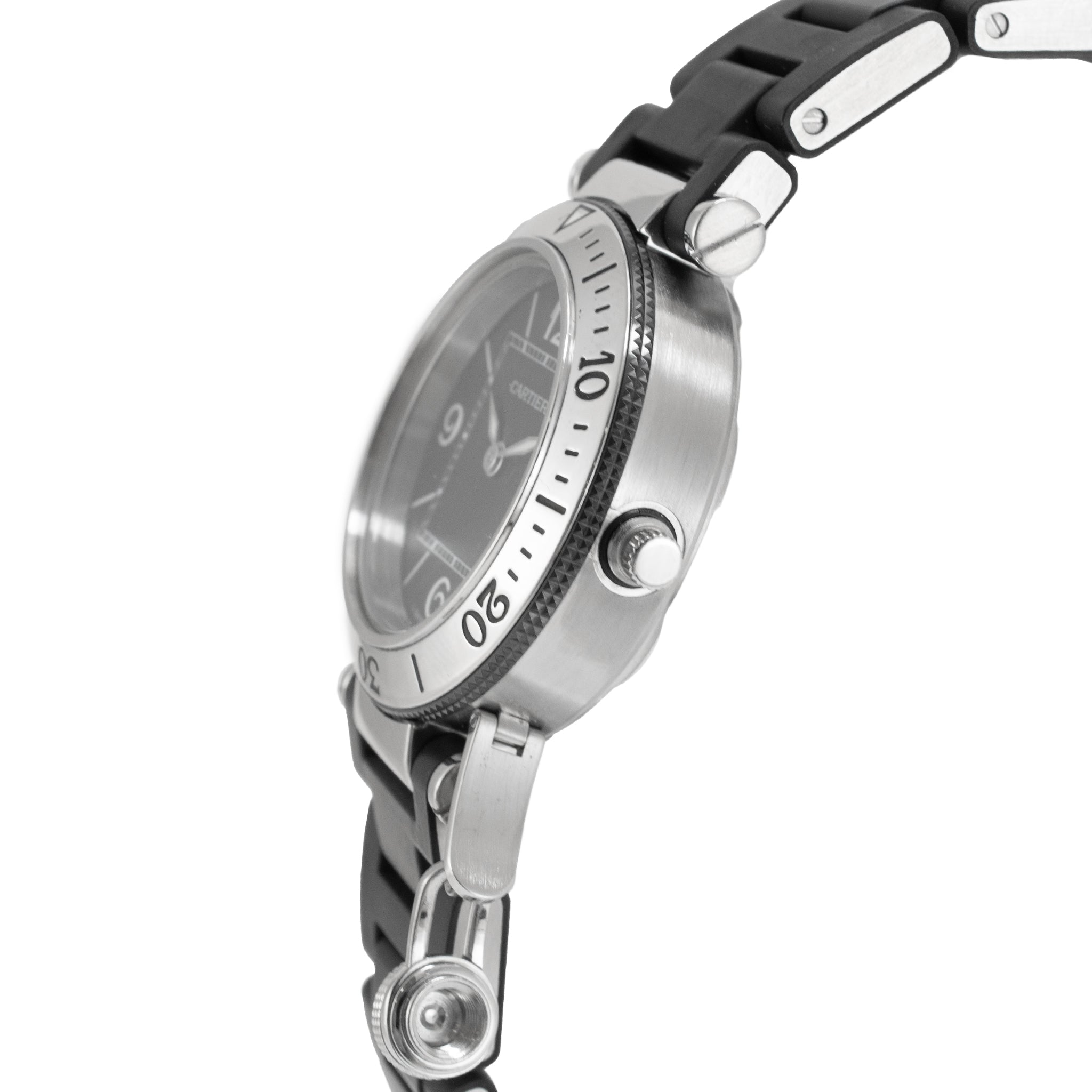 Cartier Pasha Seatimer 33MM 3025 Black Rubber Stainless Steel Quartz Watch