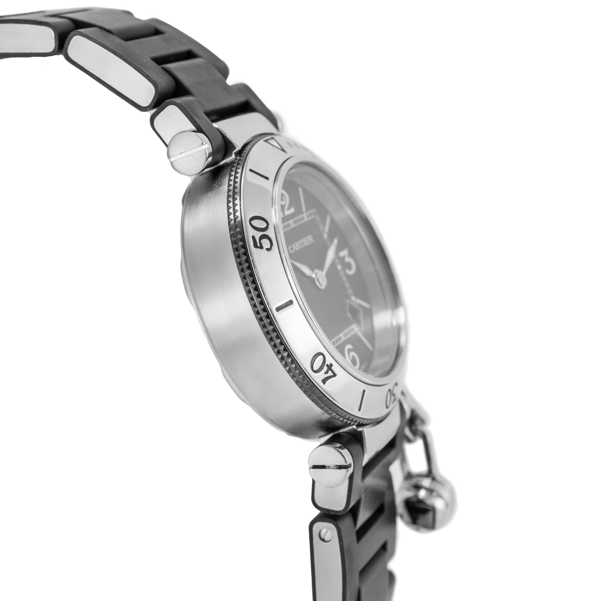 Cartier Pasha Seatimer 33MM 3025 Black Rubber Stainless Steel Quartz Watch