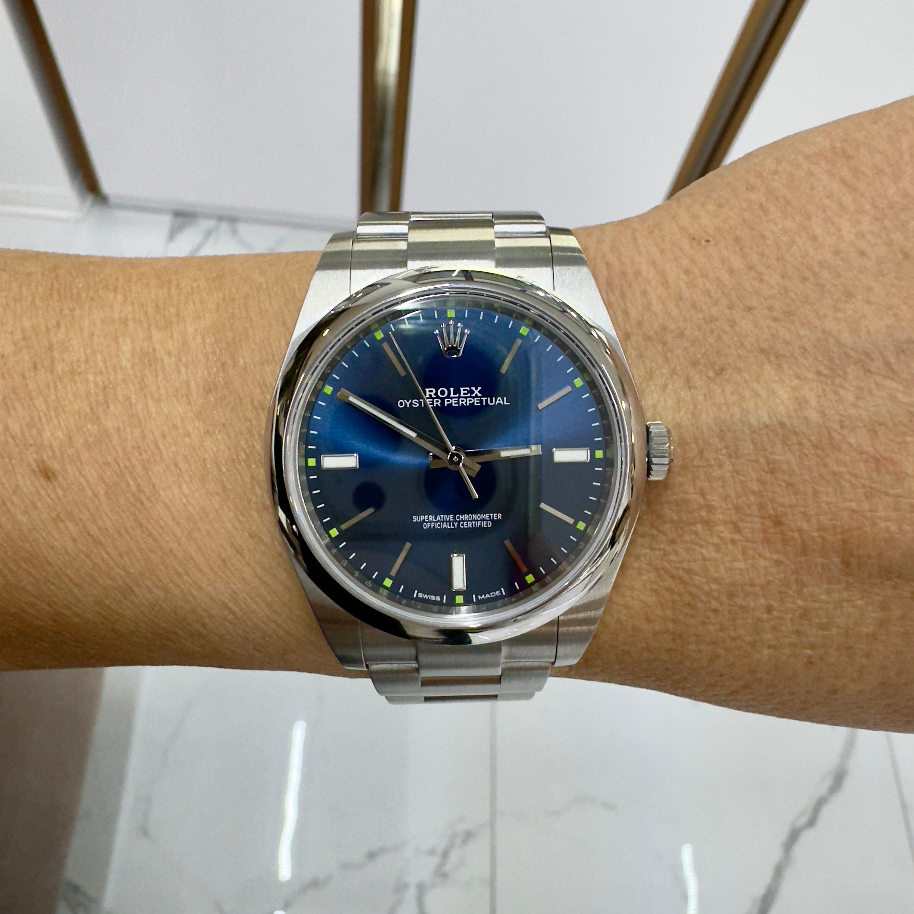 2017 Rolex Oyster Perpetual 39MM 114300 Blue Dial Oyster Stainless Steel Watch