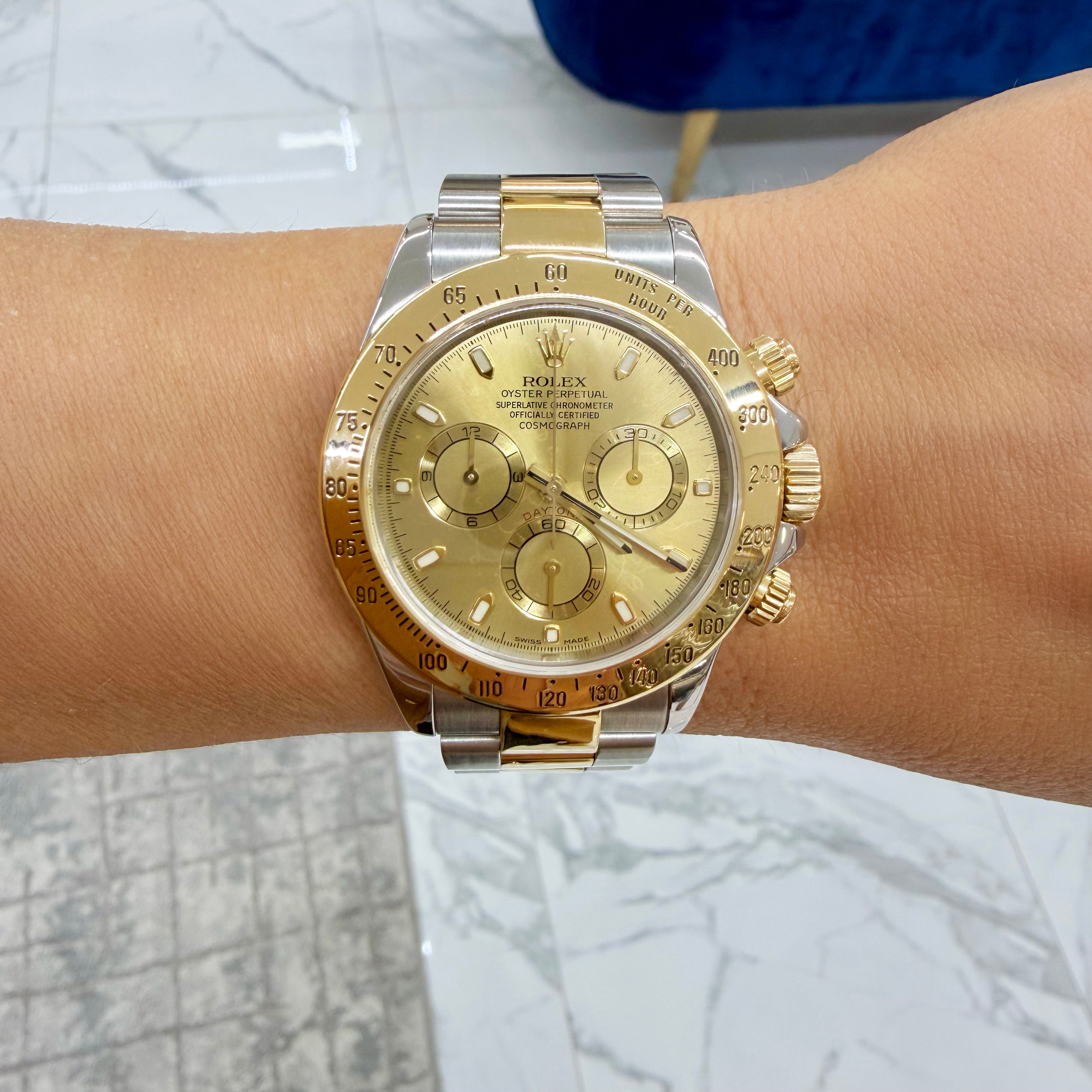 2007 Rolex Daytona Cosmograph 40MM 116523 Champagne Dial Oyster Gold Steel Watch