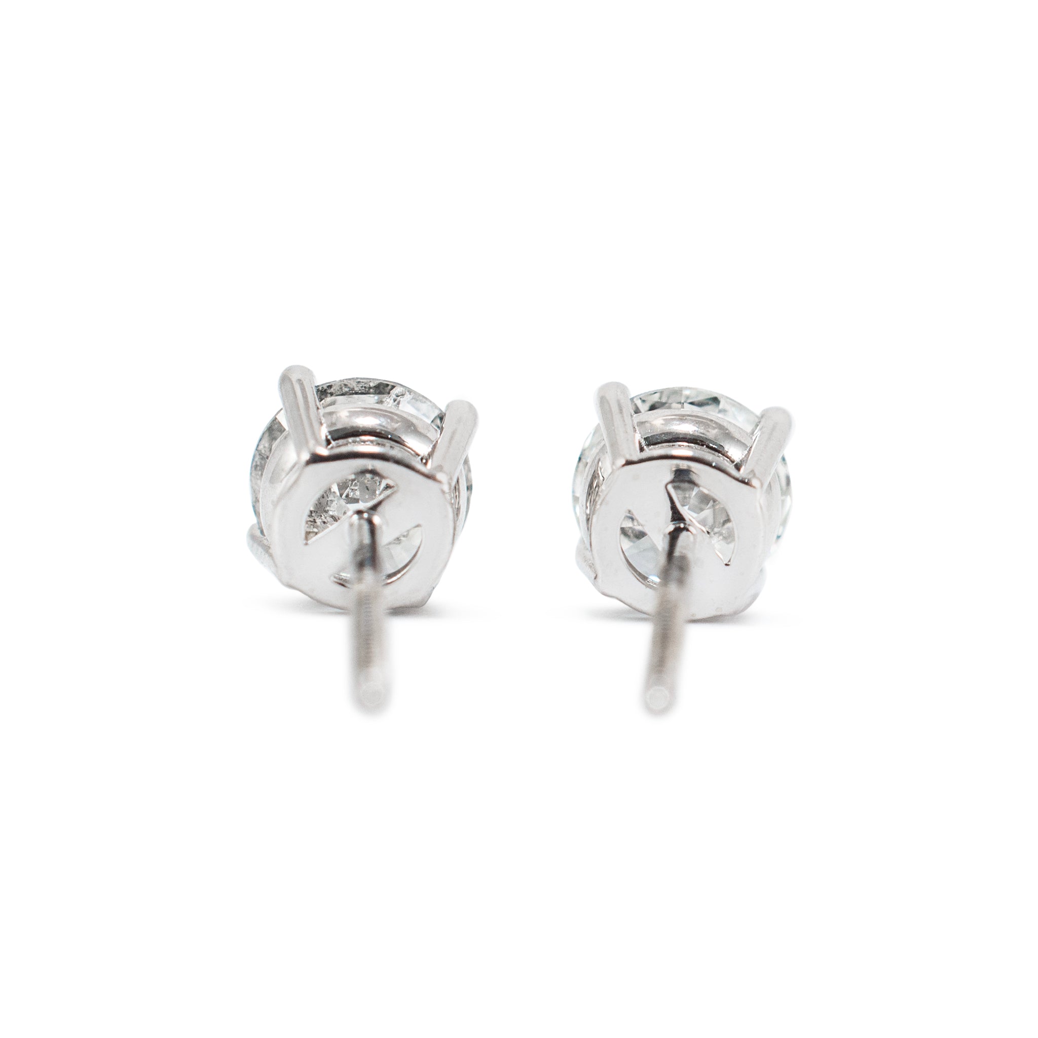 14K White Gold 4 Prong Screw Back 1.40 CT Round Diamond Stud Earrings