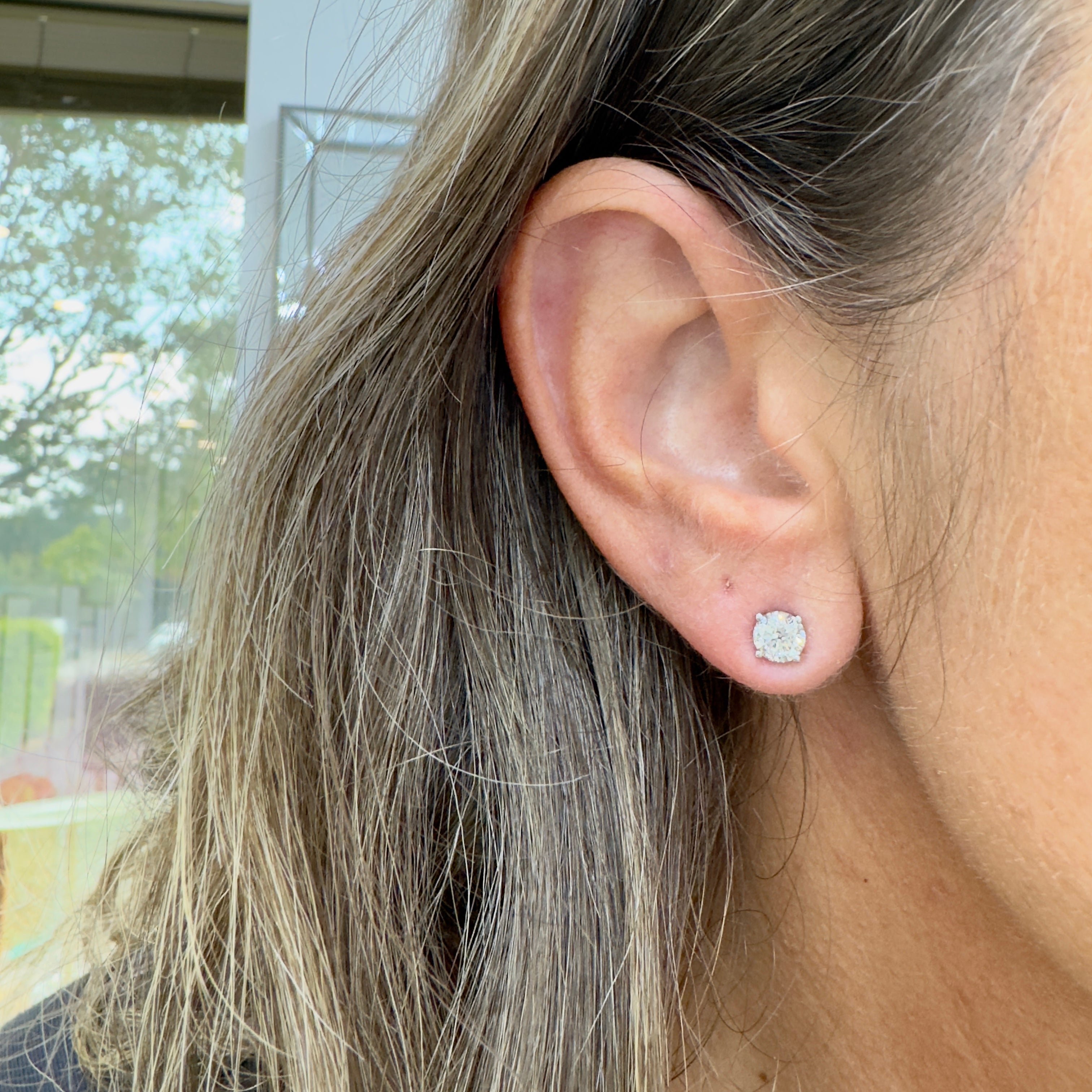 14K White Gold 4 Prong Screw Back 1.40 CT Round Diamond Stud Earrings