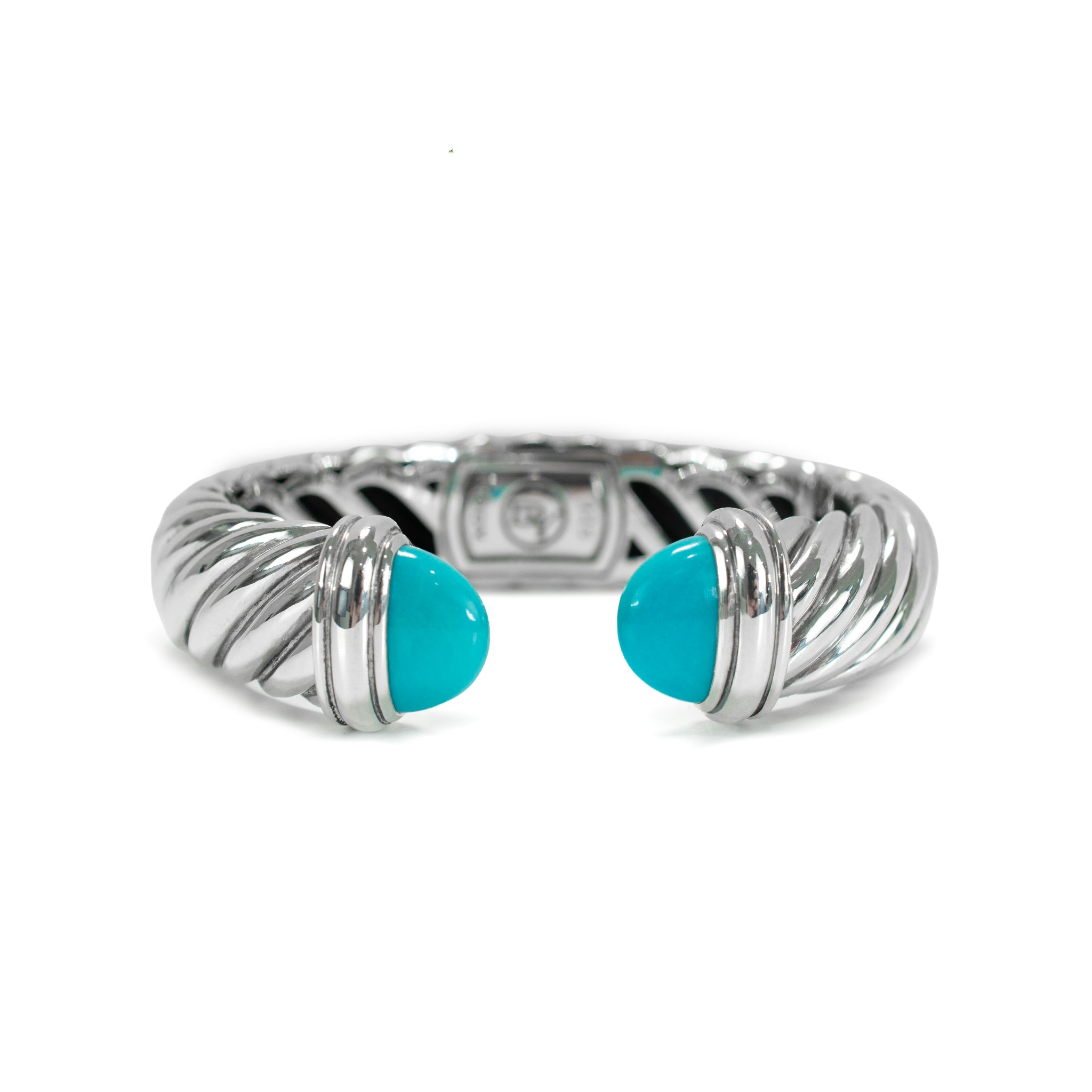 David Yurman Sculpted 925 Silver Turquoise Cable Waverly Cuff Bangle Bracelet