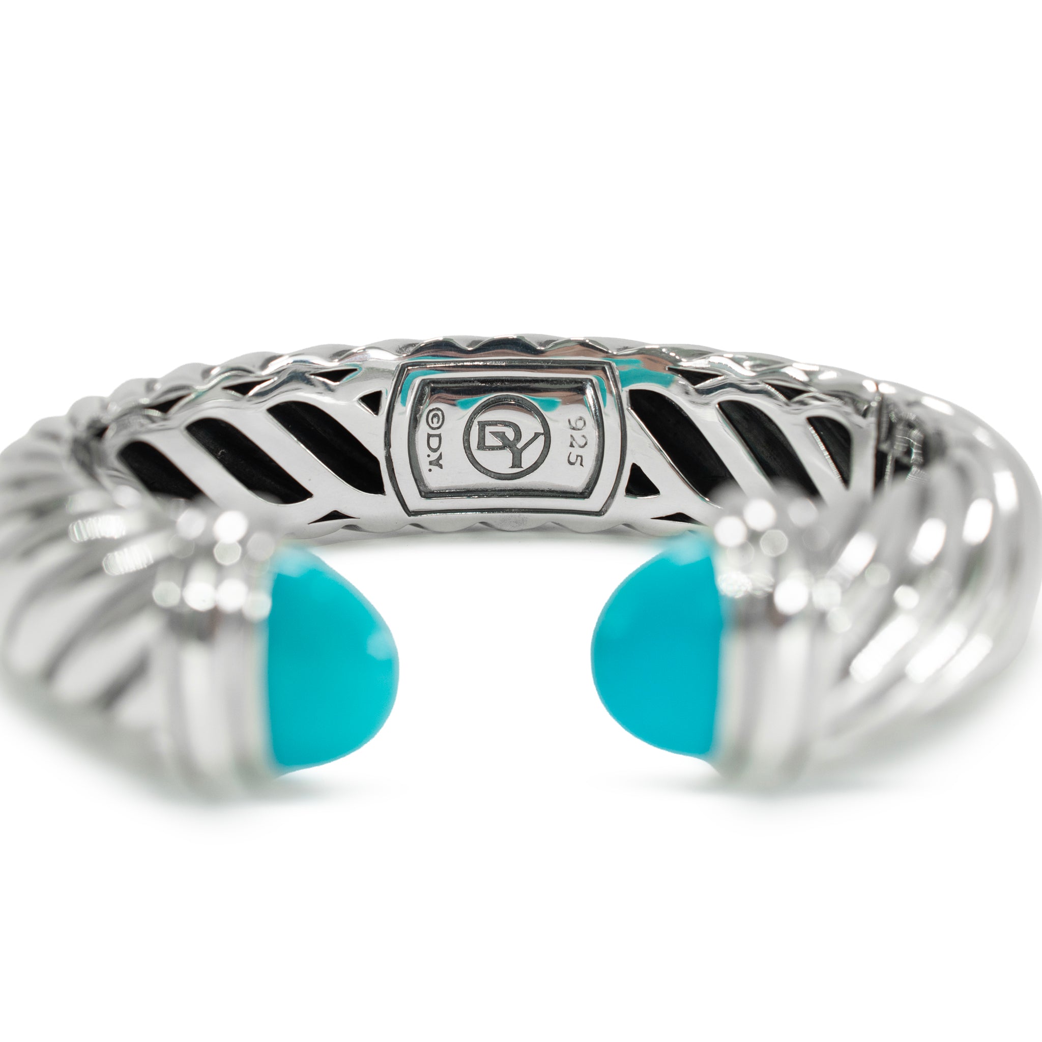 David Yurman Sculpted 925 Silver Turquoise Cable Waverly Cuff Bangle Bracelet