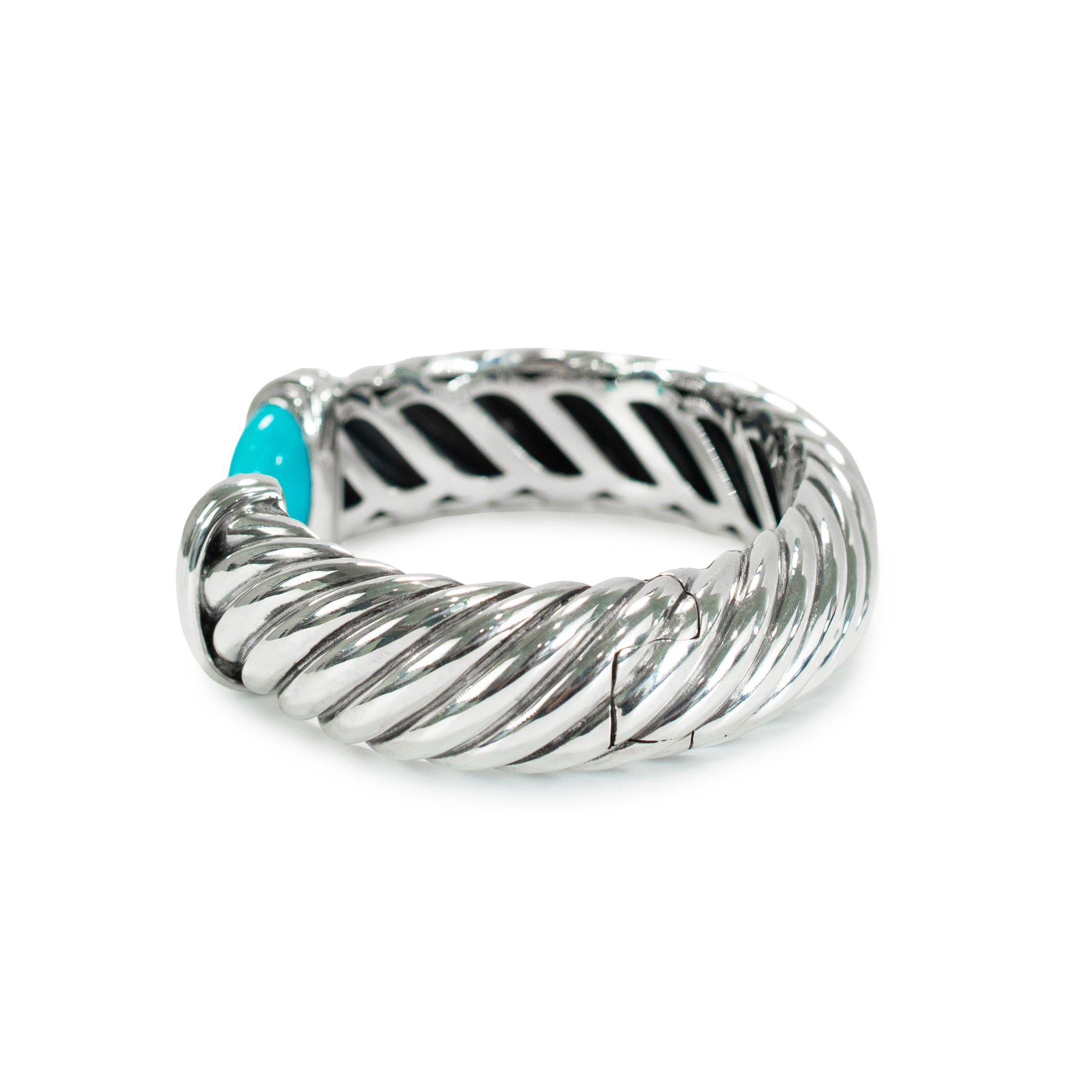 David Yurman Sculpted 925 Silver Turquoise Cable Waverly Cuff Bangle Bracelet