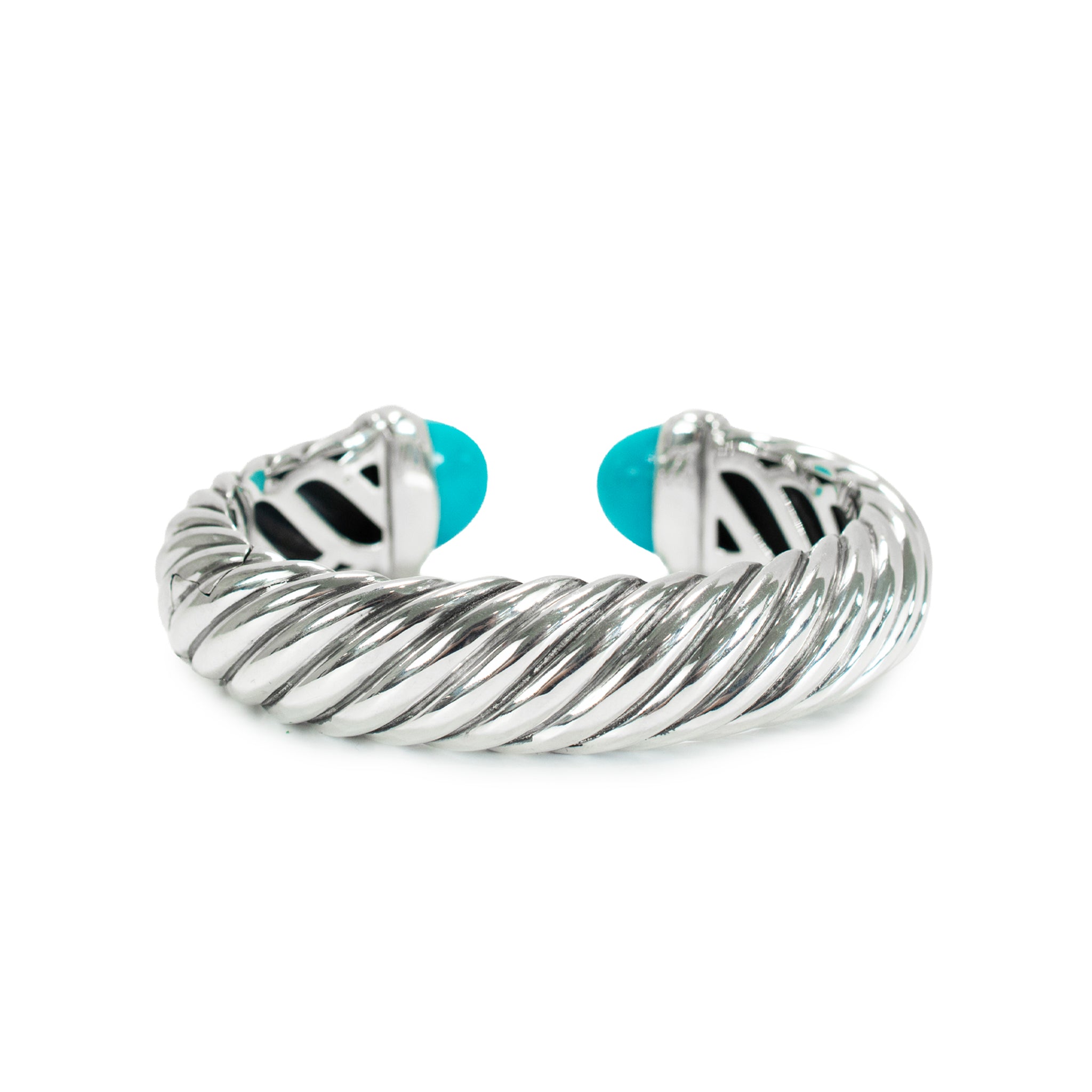 David Yurman Sculpted 925 Silver Turquoise Cable Waverly Cuff Bangle Bracelet
