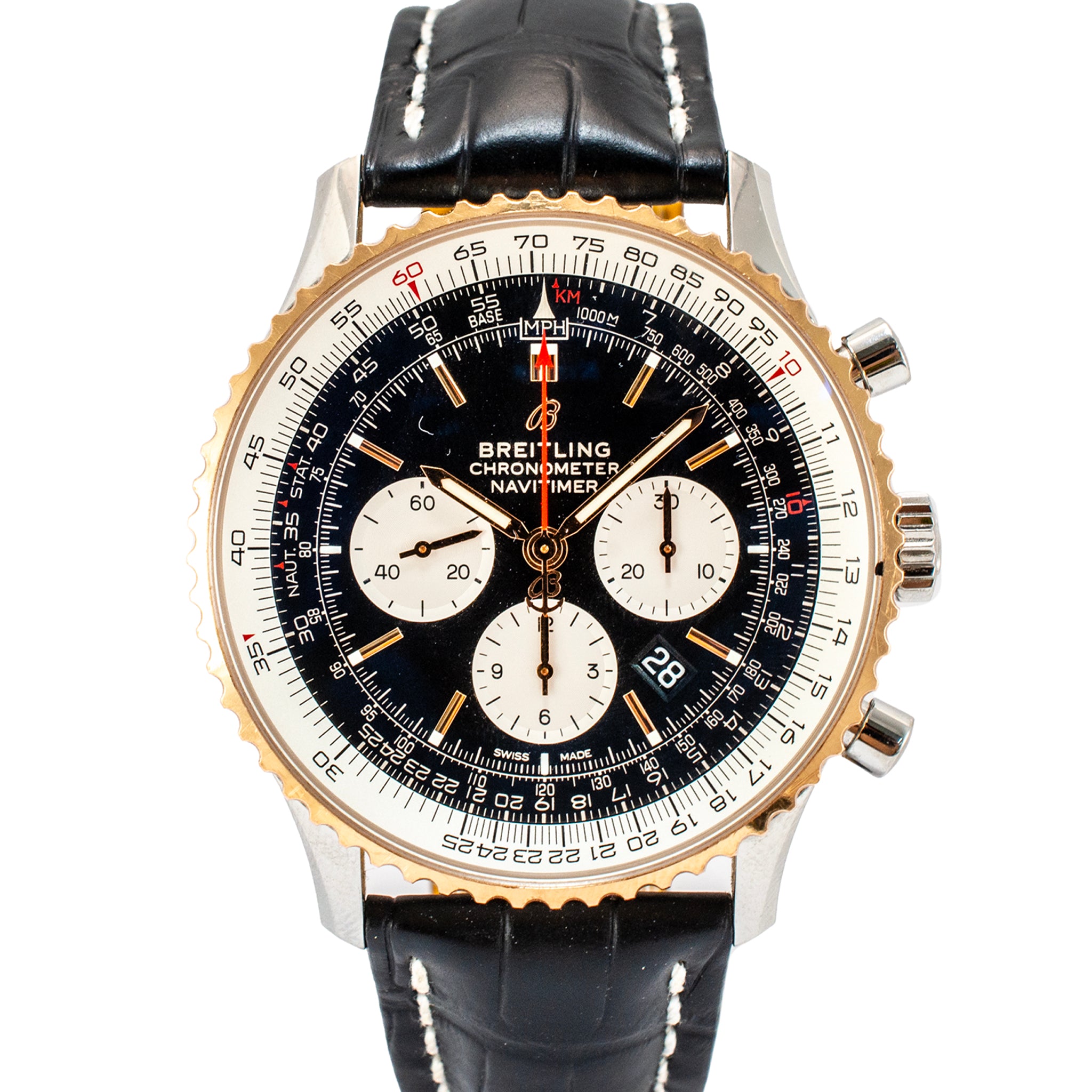 Breitling Navitimer 1 B01 Chronograph 46MM UB0127 Steel Rose Gold Black Watch