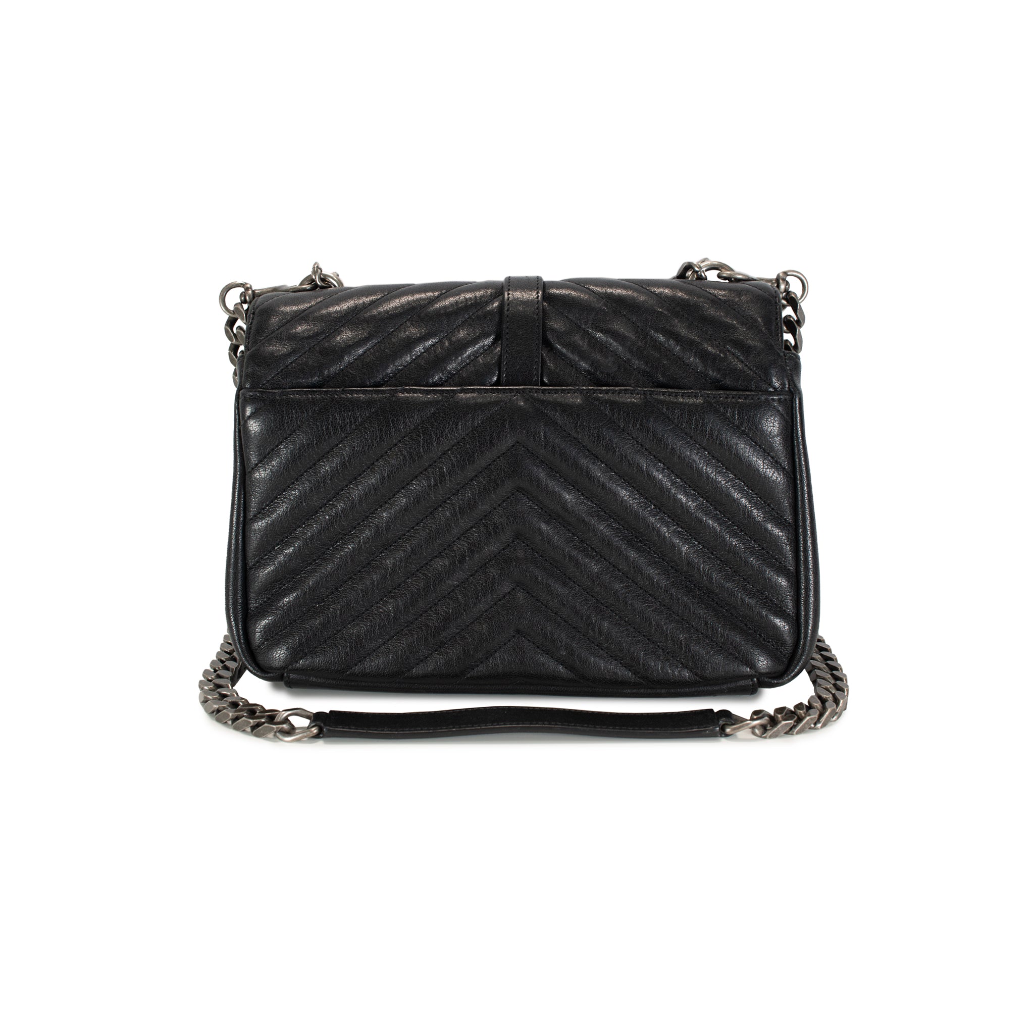 Saint Laurent College Medium Black Quilted Leather Top Handle Crossbody Bag