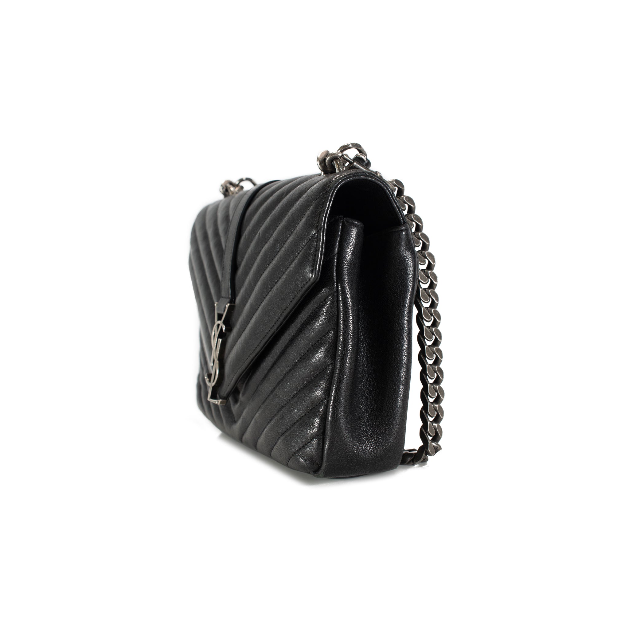 Saint Laurent College Medium Black Quilted Leather Top Handle Crossbody Bag