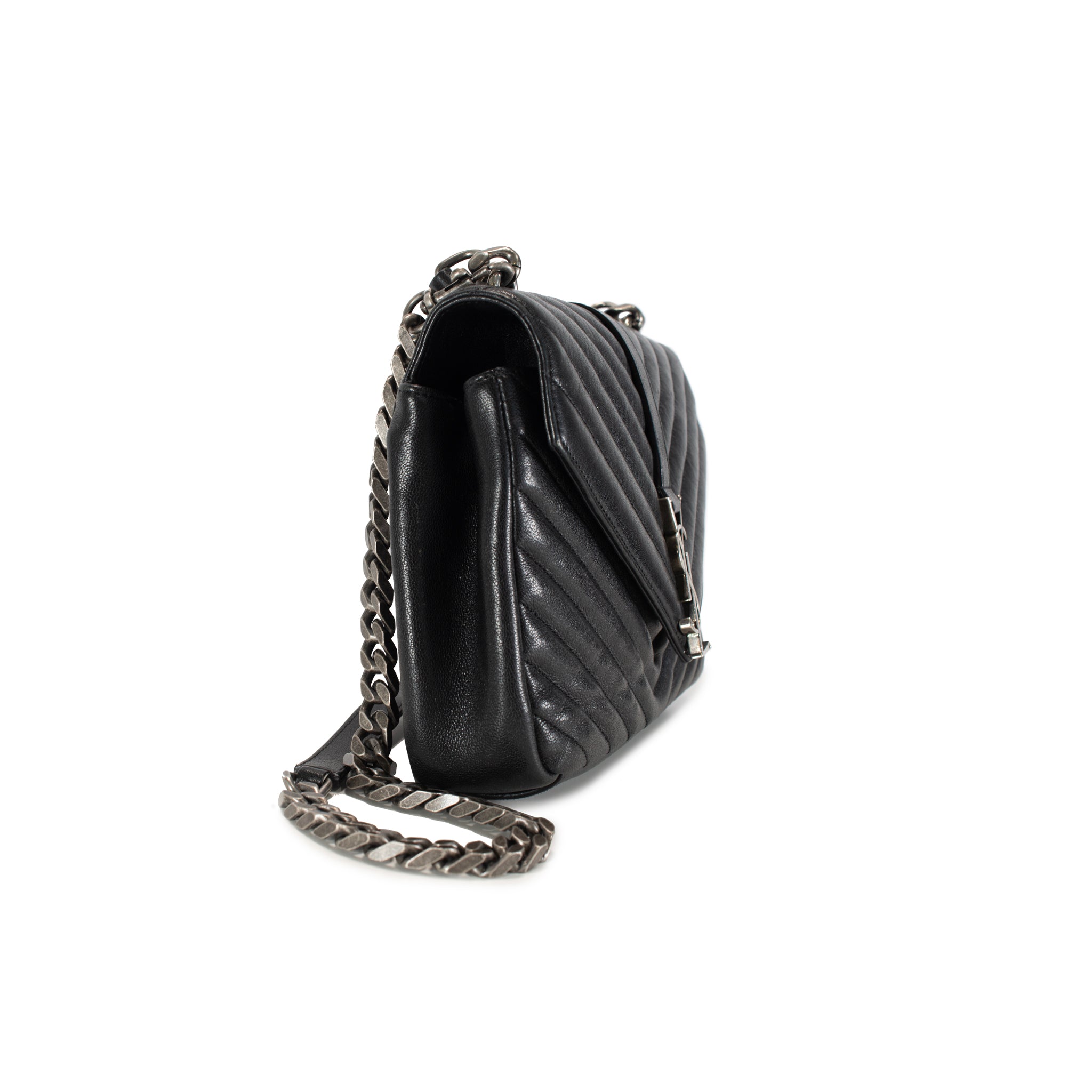 Saint Laurent College Medium Black Quilted Leather Top Handle Crossbody Bag