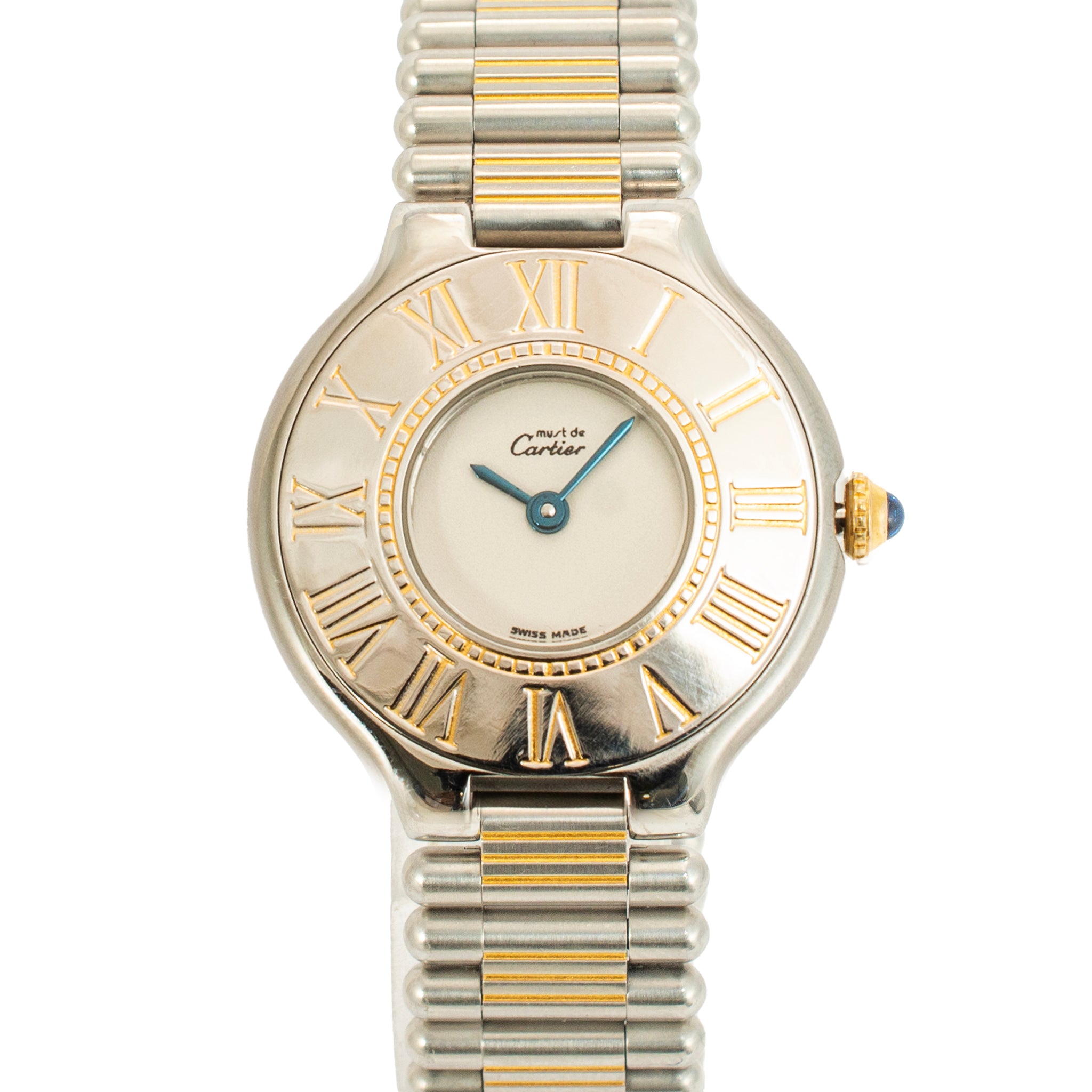 Ladies Vintage Cartier 21 Must de 28MM 125000P 18K Yellow Gold Steel Watch