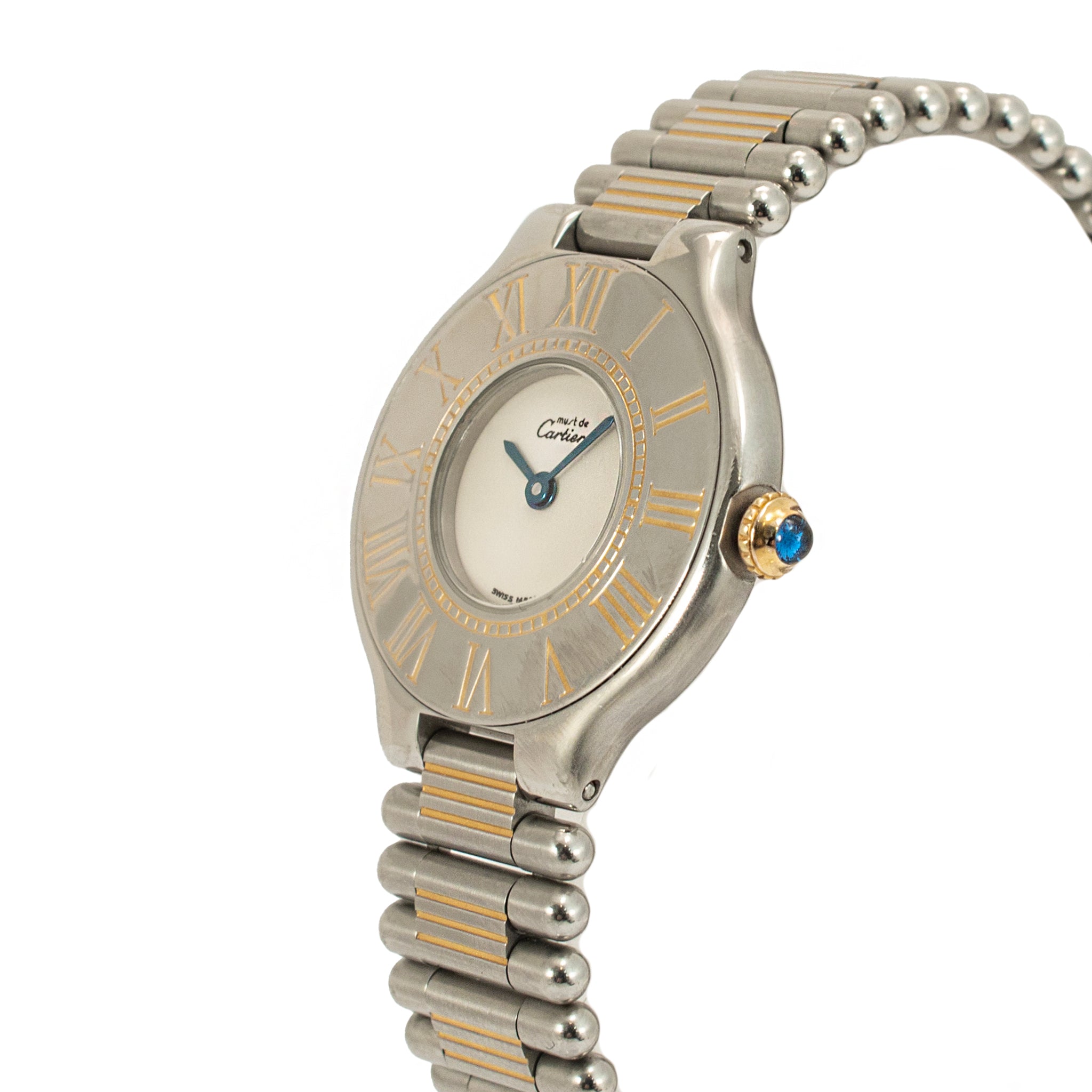 Ladies Vintage Cartier 21 Must de 28MM 125000P 18K Yellow Gold Steel Watch