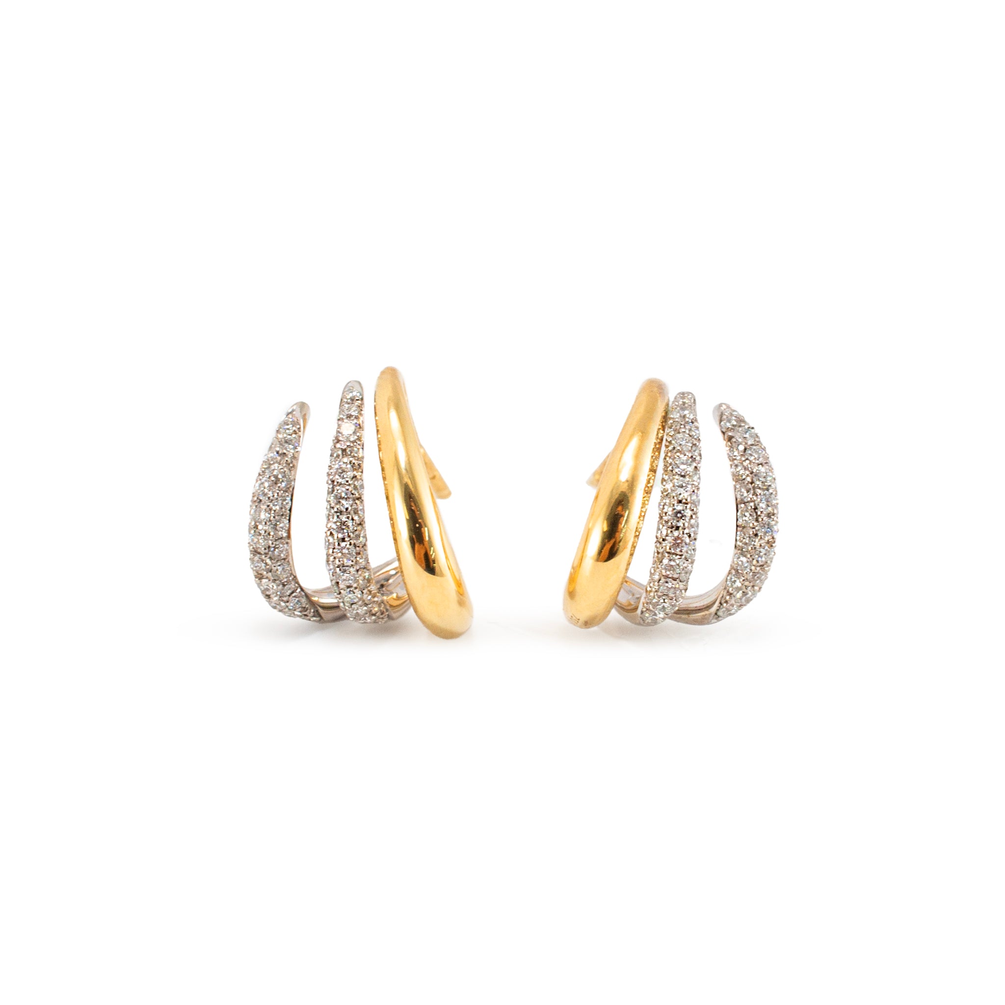 Kwiat Orbit 18K Yellow & White Gold Pave Diamond Two Tone Hoop Huggie Earrings