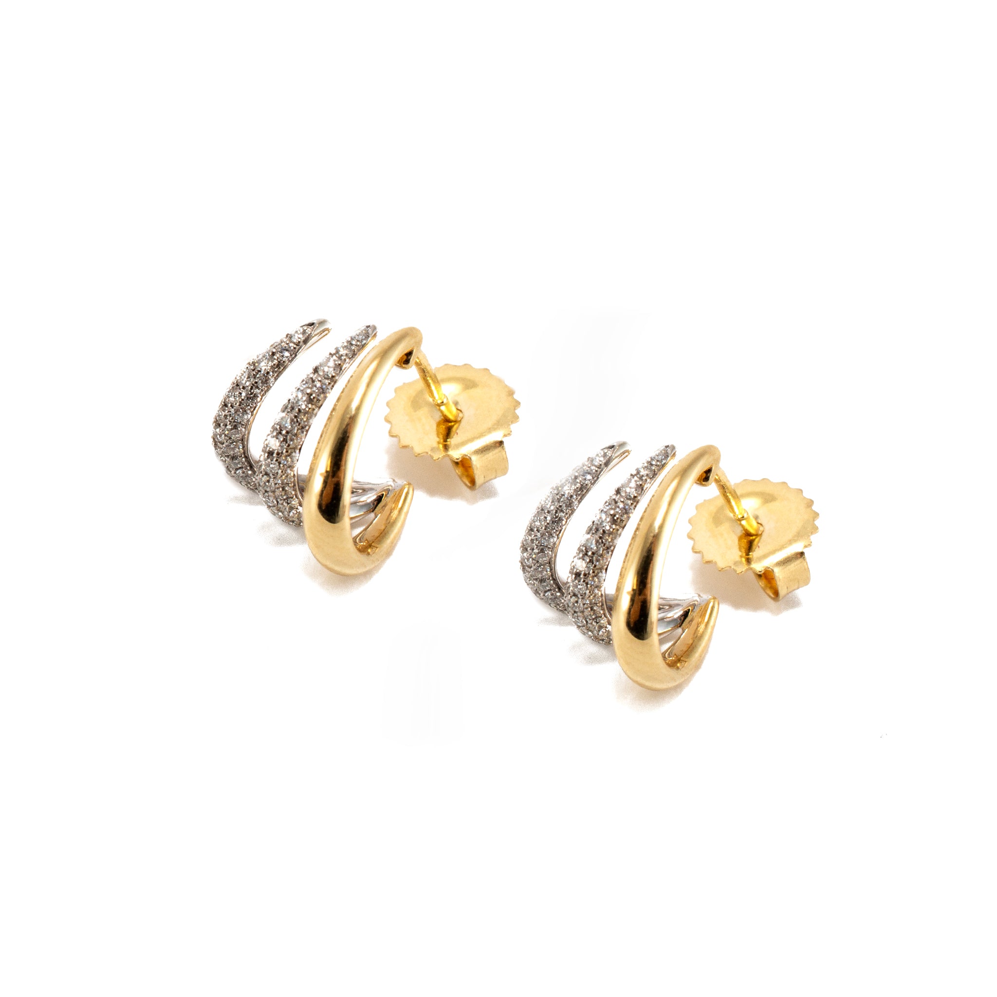 Kwiat Orbit 18K Yellow & White Gold Pave Diamond Two Tone Hoop Huggie Earrings