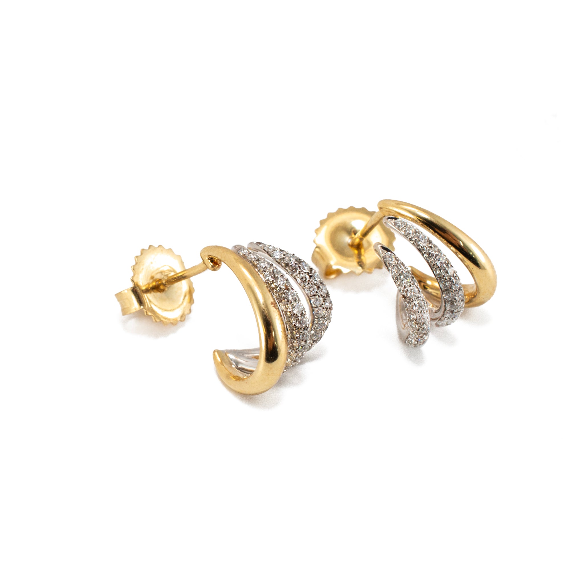 Kwiat Orbit 18K Yellow & White Gold Pave Diamond Two Tone Hoop Huggie Earrings