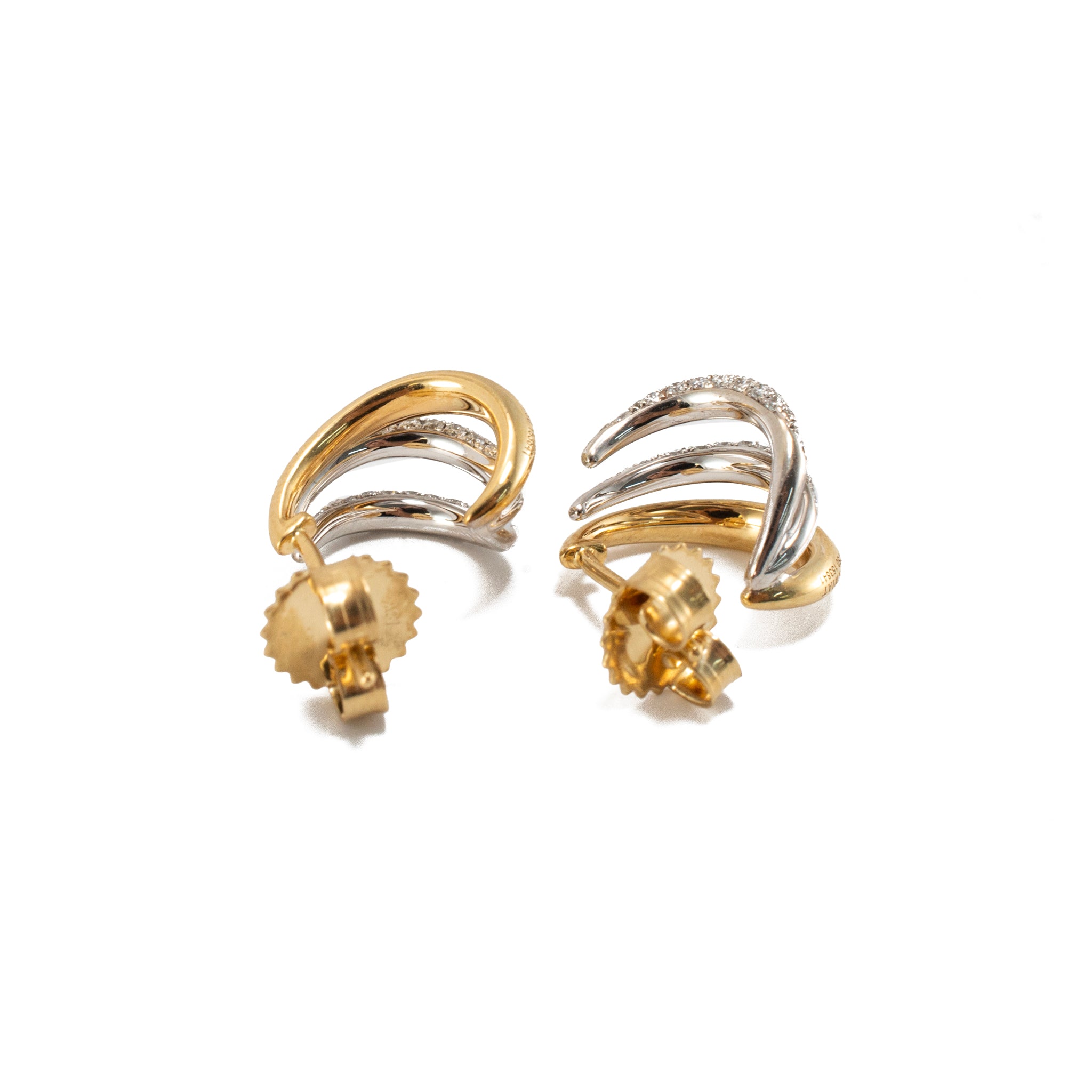 Kwiat Orbit 18K Yellow & White Gold Pave Diamond Two Tone Hoop Huggie Earrings