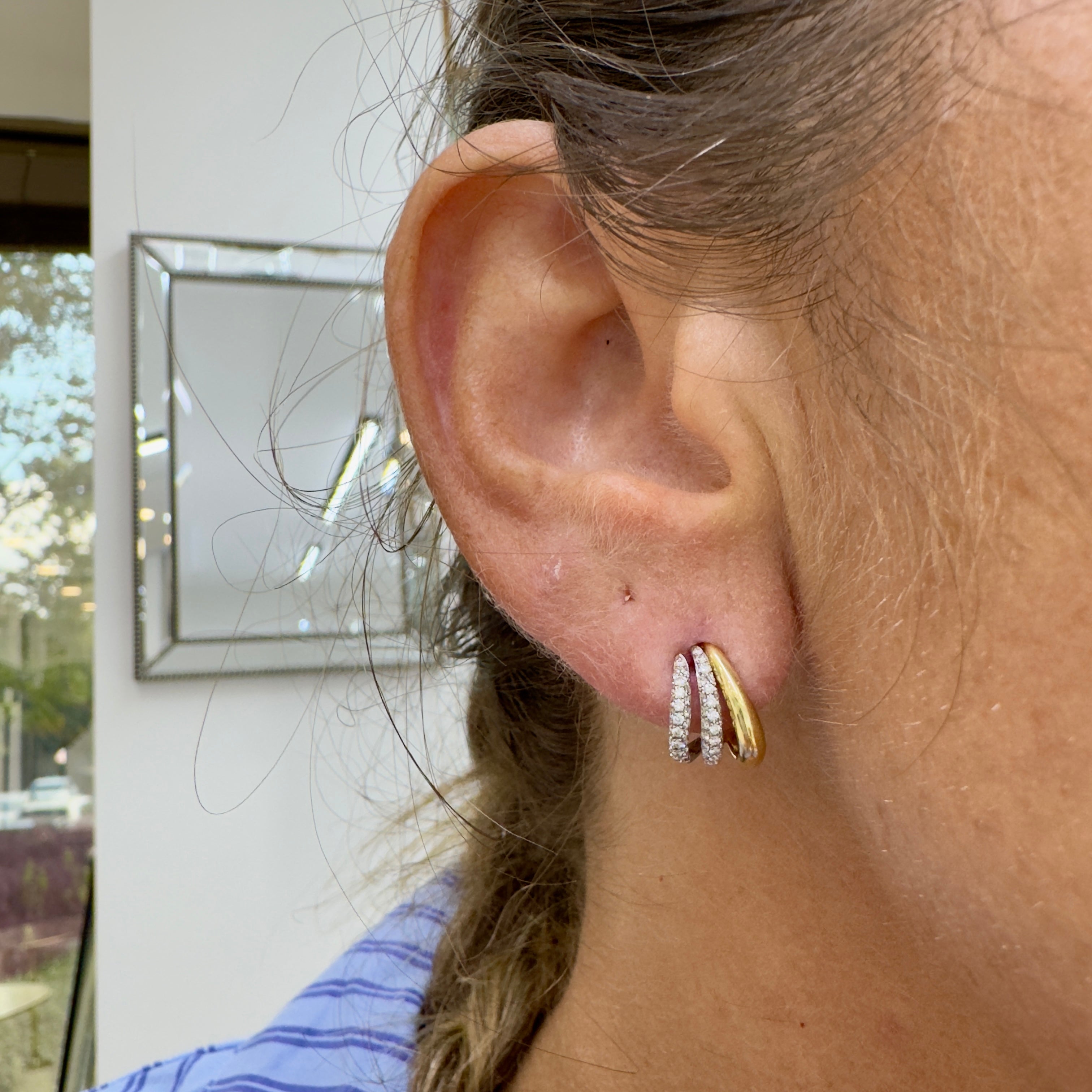 Kwiat Orbit 18K Yellow & White Gold Pave Diamond Two Tone Hoop Huggie Earrings