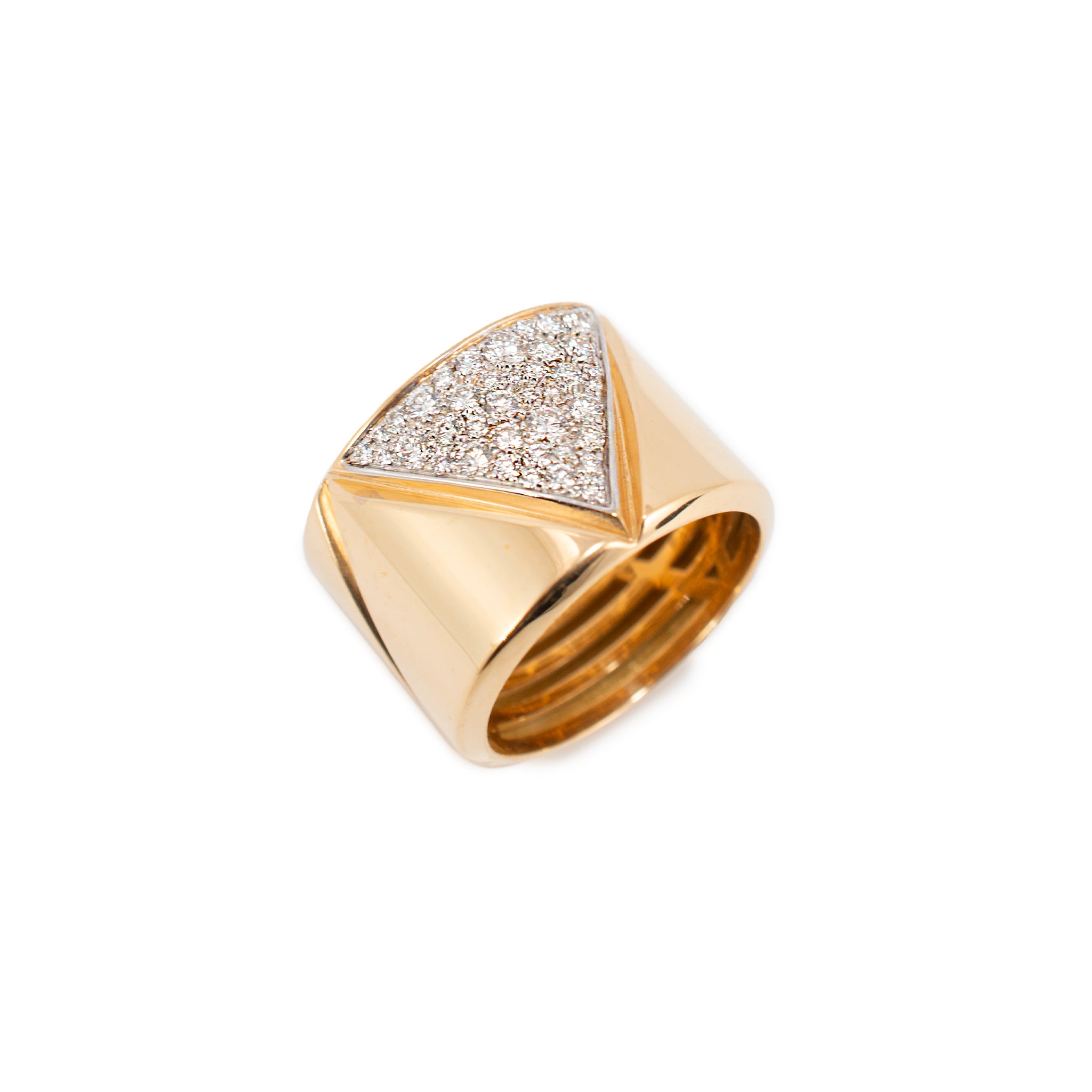 Marina B. 1978 Milano 18K Yellow Gold 1.05ct Pave Diamond Triangoli Band Ring