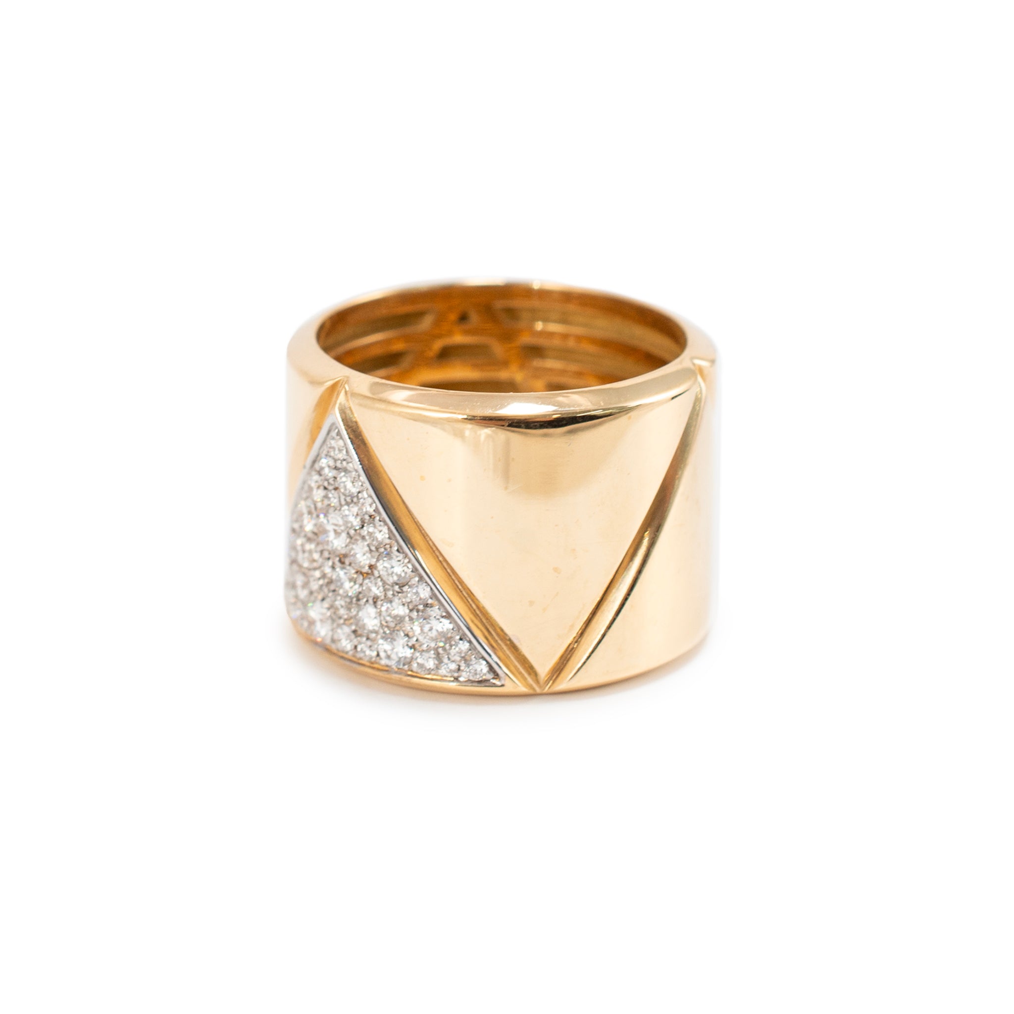 Marina B. 1978 Milano 18K Yellow Gold 1.05ct Pave Diamond Triangoli Band Ring
