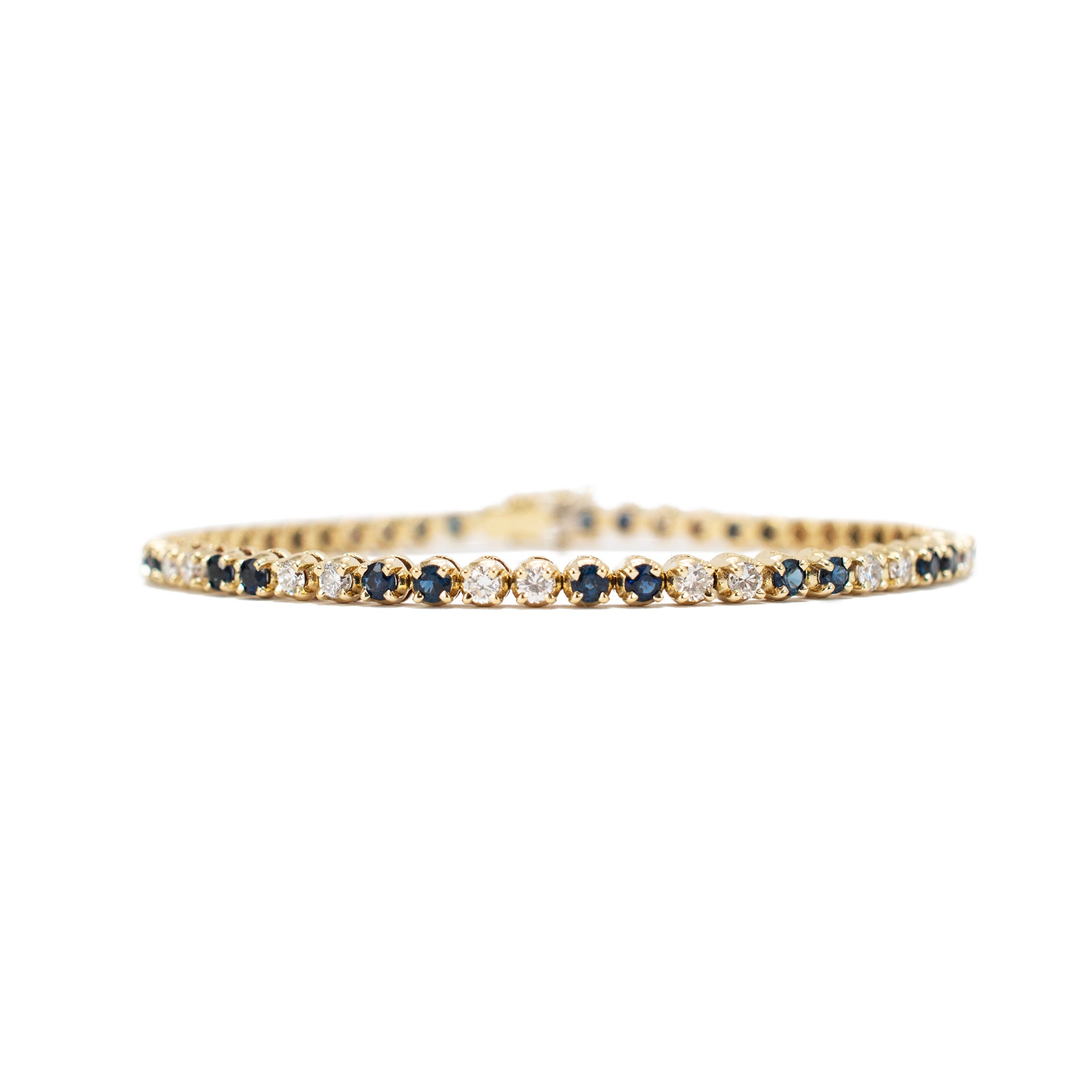 Ladies 14K Yellow Gold Sapphire Diamond Alternating Tennis Bracelet