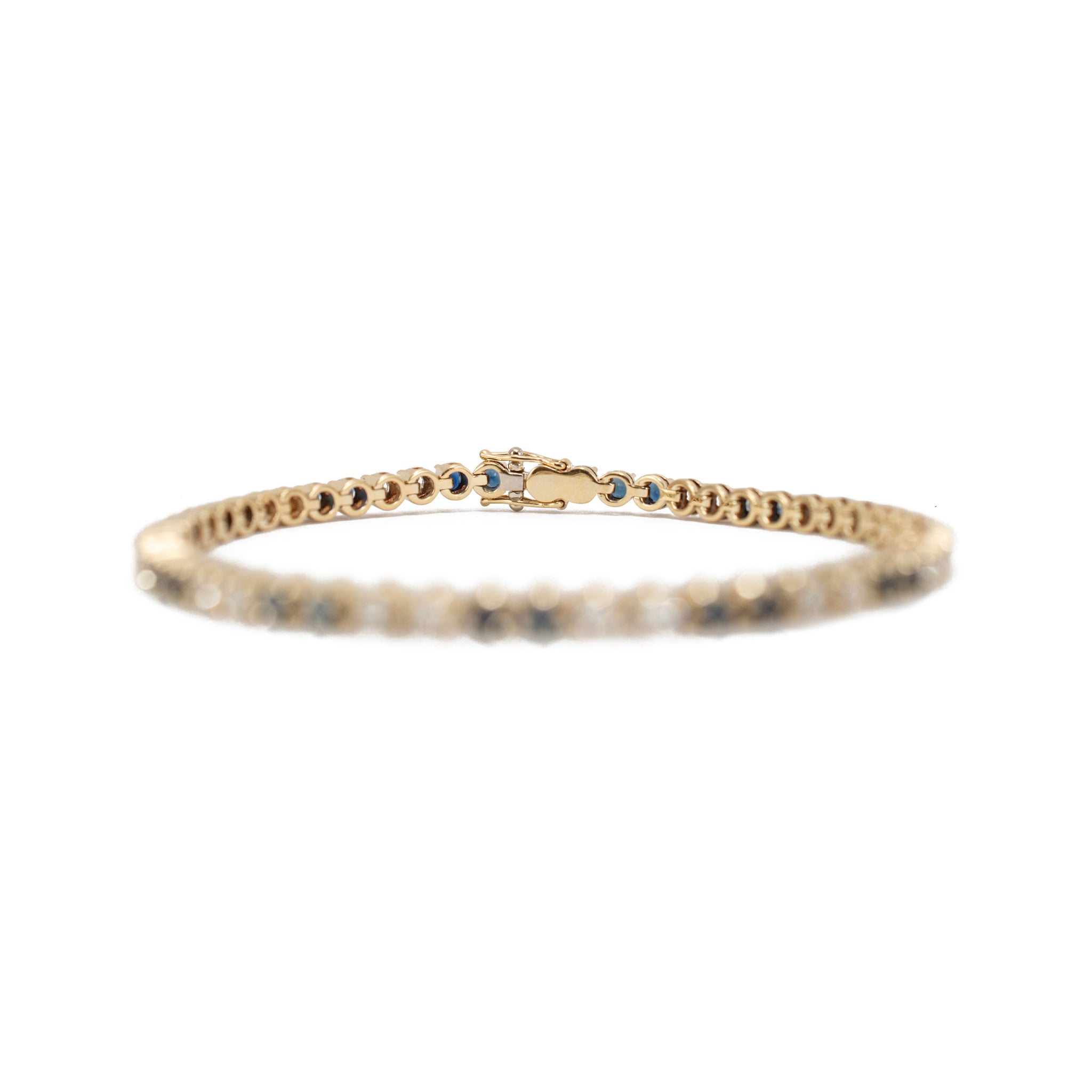 Ladies 14K Yellow Gold Sapphire Diamond Alternating Tennis Bracelet