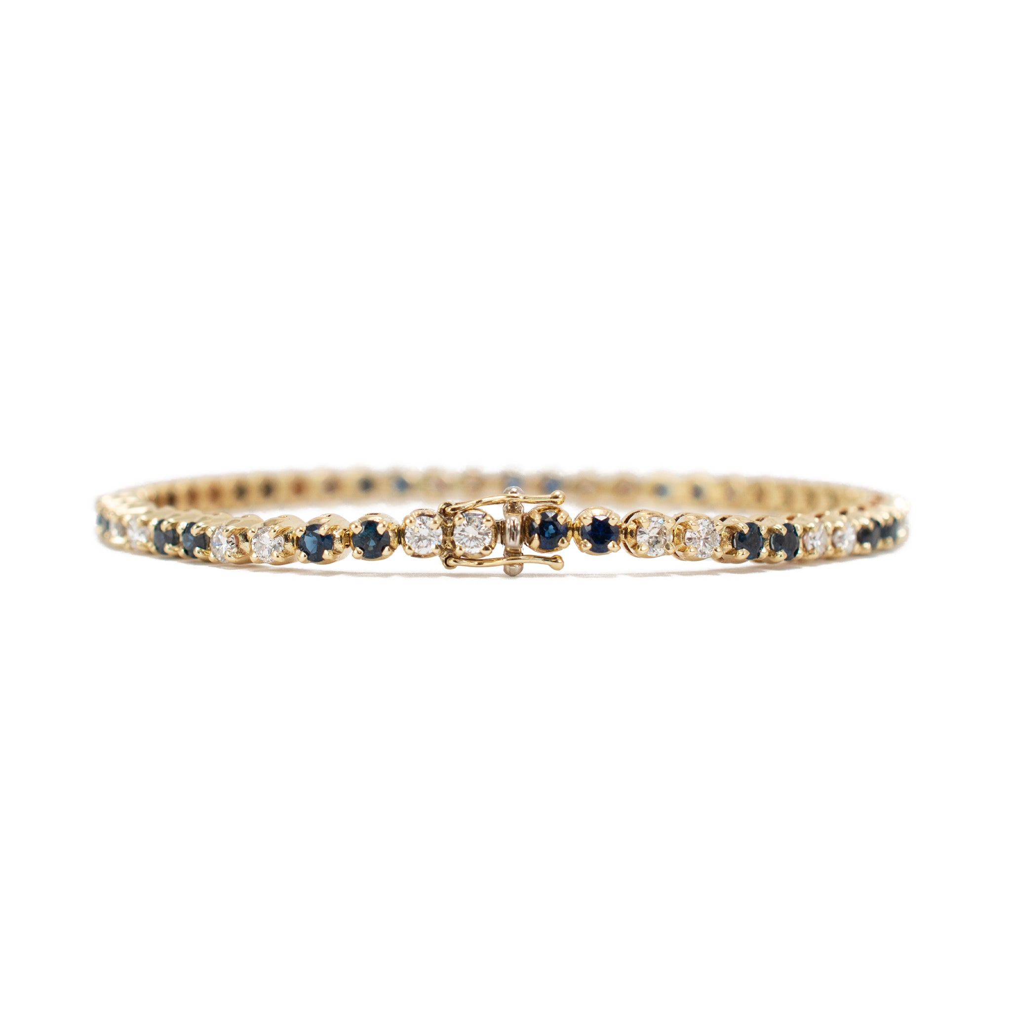 Ladies 14K Yellow Gold Sapphire Diamond Alternating Tennis Bracelet