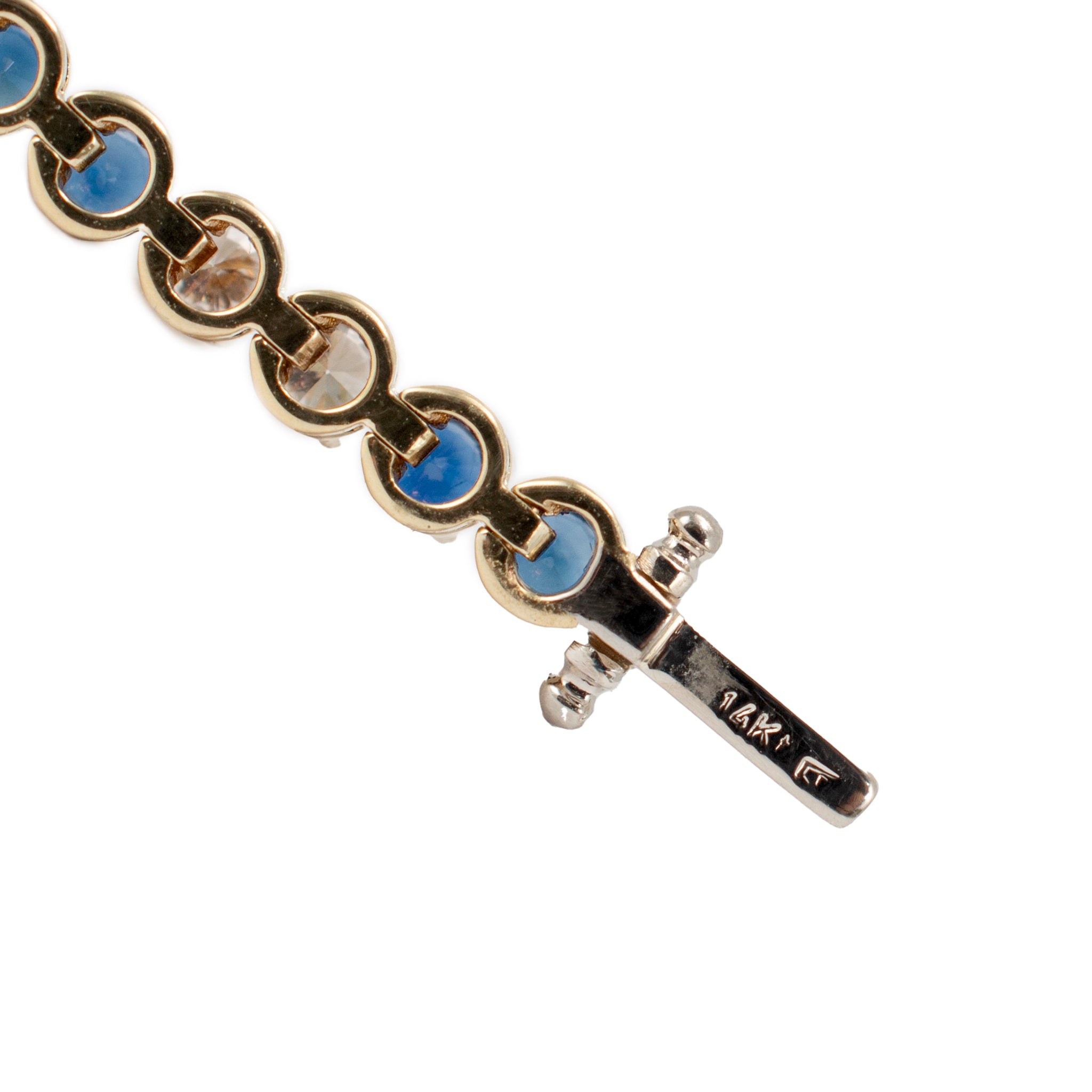 Ladies 14K Yellow Gold Sapphire Diamond Alternating Tennis Bracelet