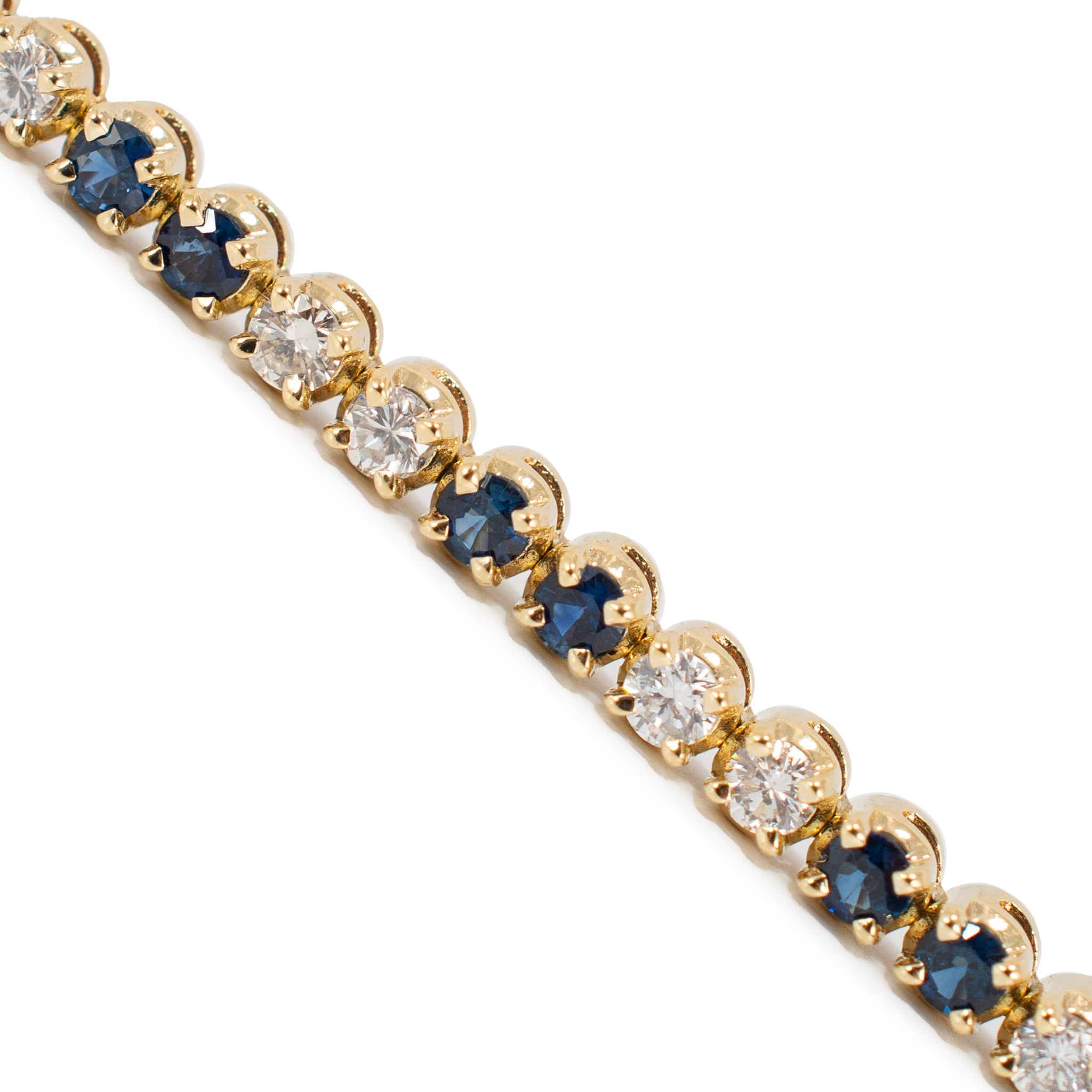 Ladies 14K Yellow Gold Sapphire Diamond Alternating Tennis Bracelet