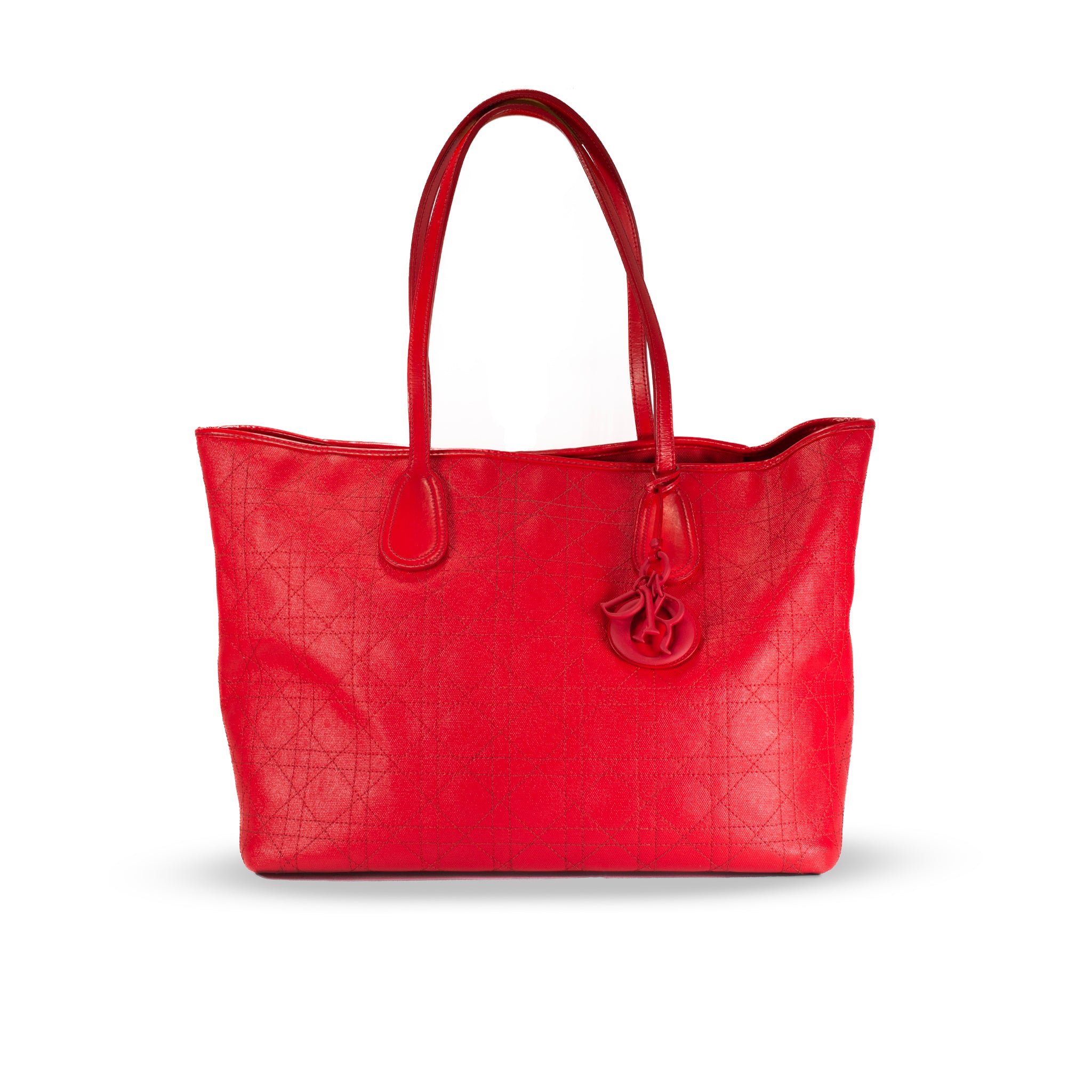 Christian Dior Panarea Medium Red Cannage Quilted Nylon Tote Handbag