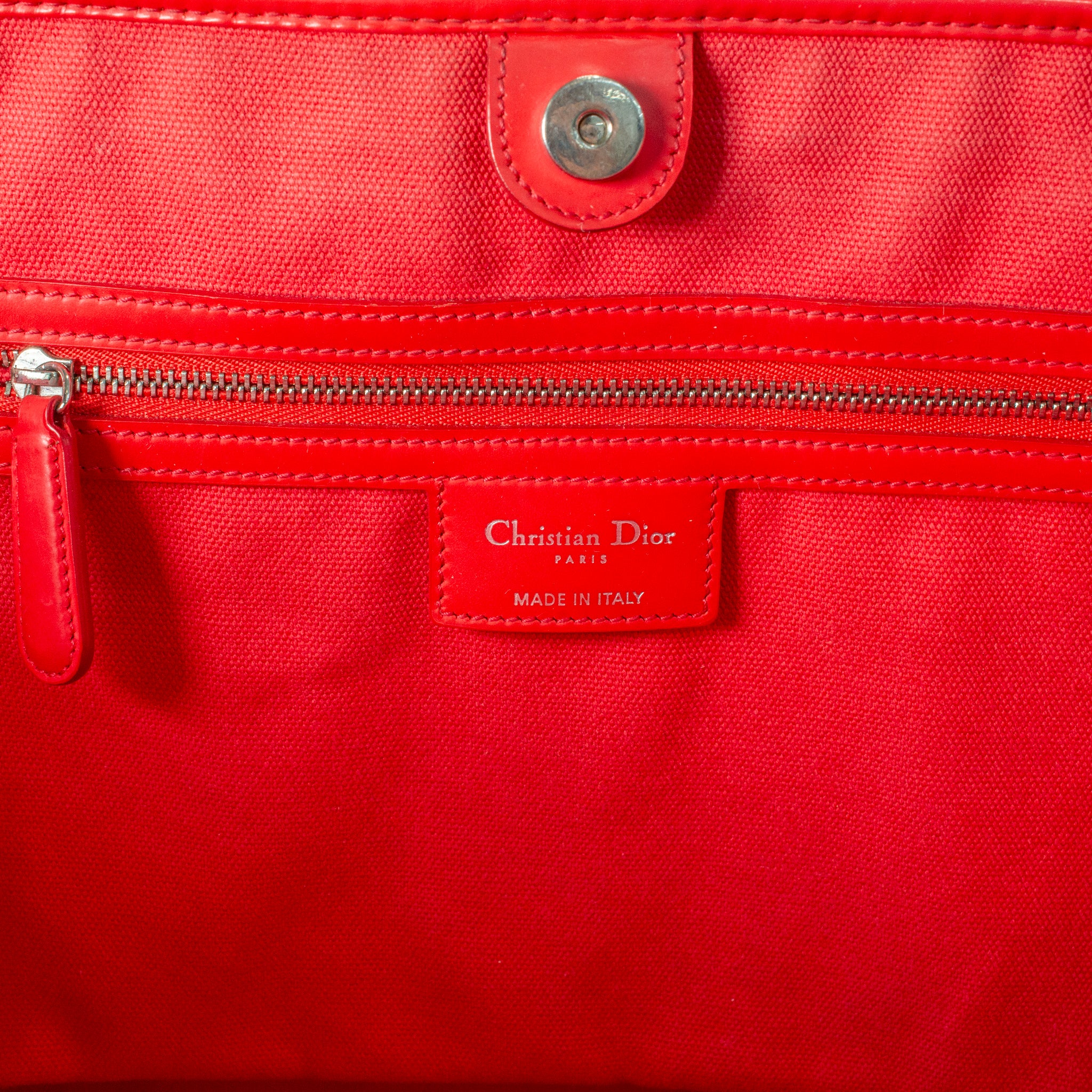 Christian Dior Panarea Medium Red Cannage Quilted Nylon Tote Handbag