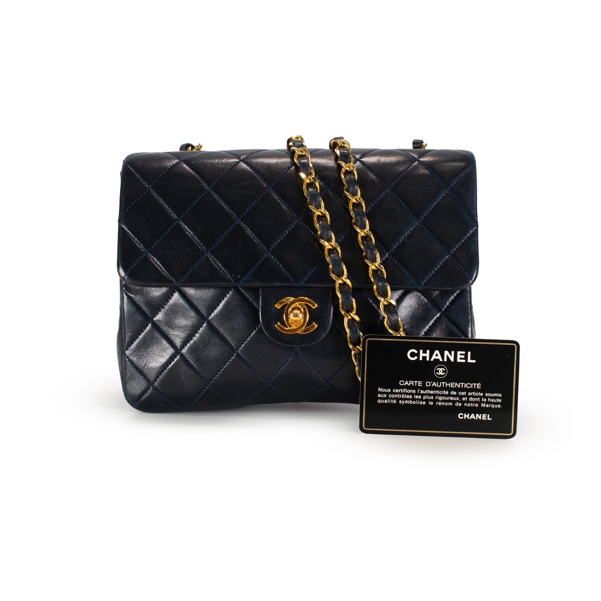 Vintage Chanel Classic Navy Lambskin Small Flap Crossbody Shoulder Bag