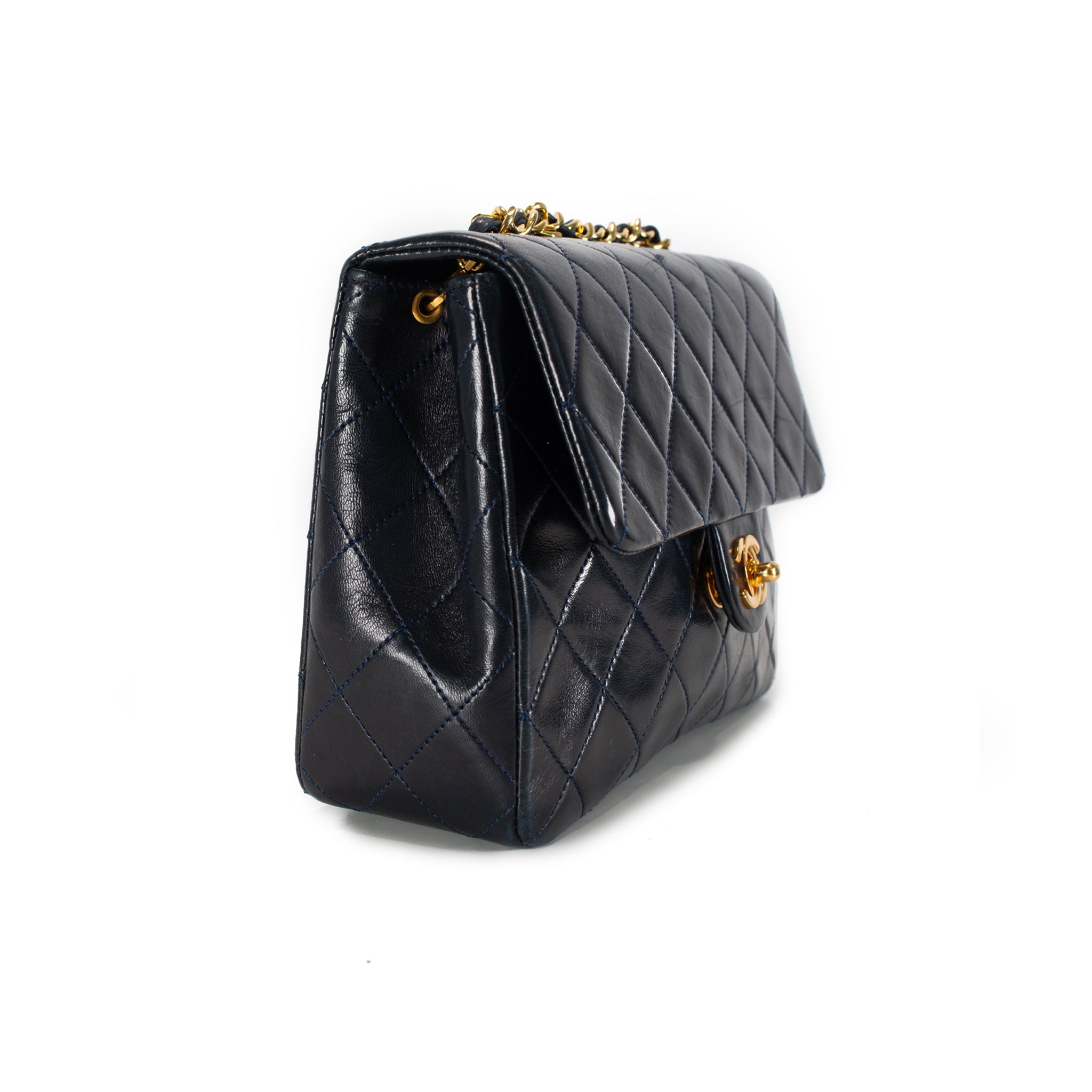 Vintage Chanel Classic Navy Lambskin Small Flap Crossbody Shoulder Bag