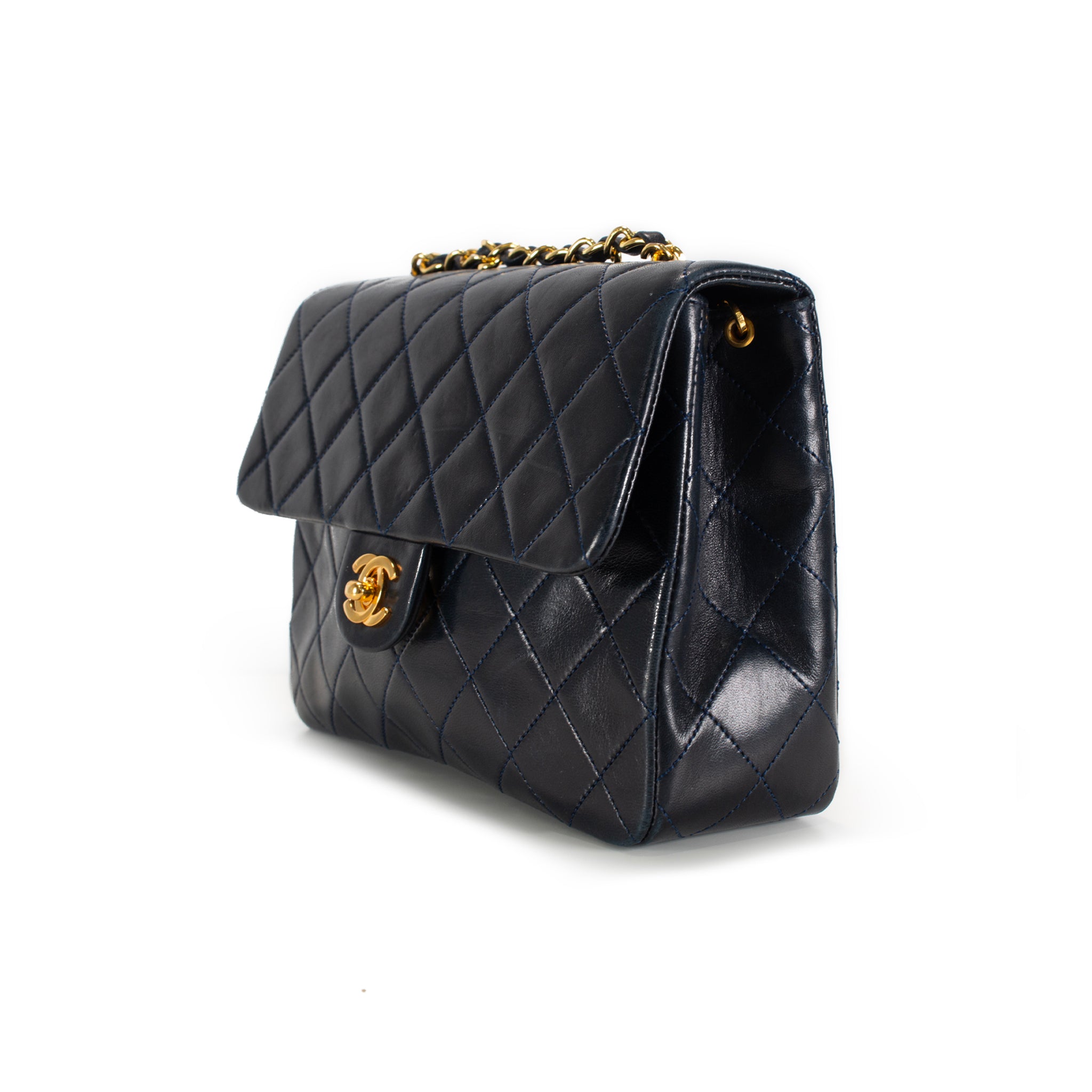 Vintage Chanel Classic Navy Lambskin Small Flap Crossbody Shoulder Bag