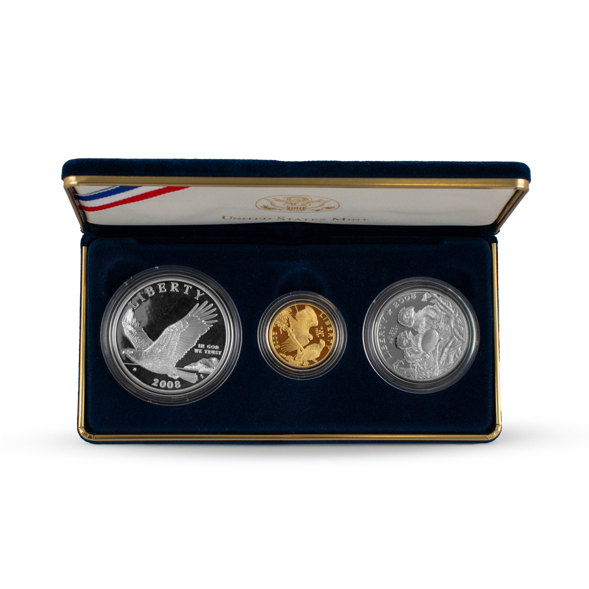 2008 Bald Eagle Gold Silver Nickel 3 Coin Proof Commemorative Set