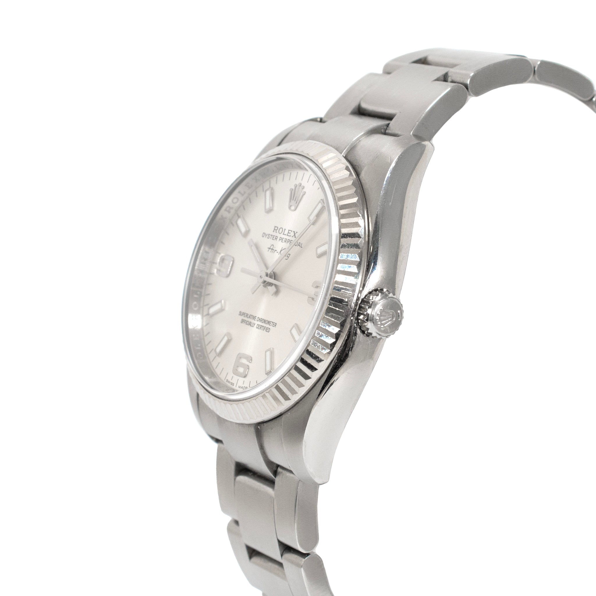 2007 Rolex Air King 34MM 114234 Silver Dial Fluted Oyster Stainless Steel Watch
