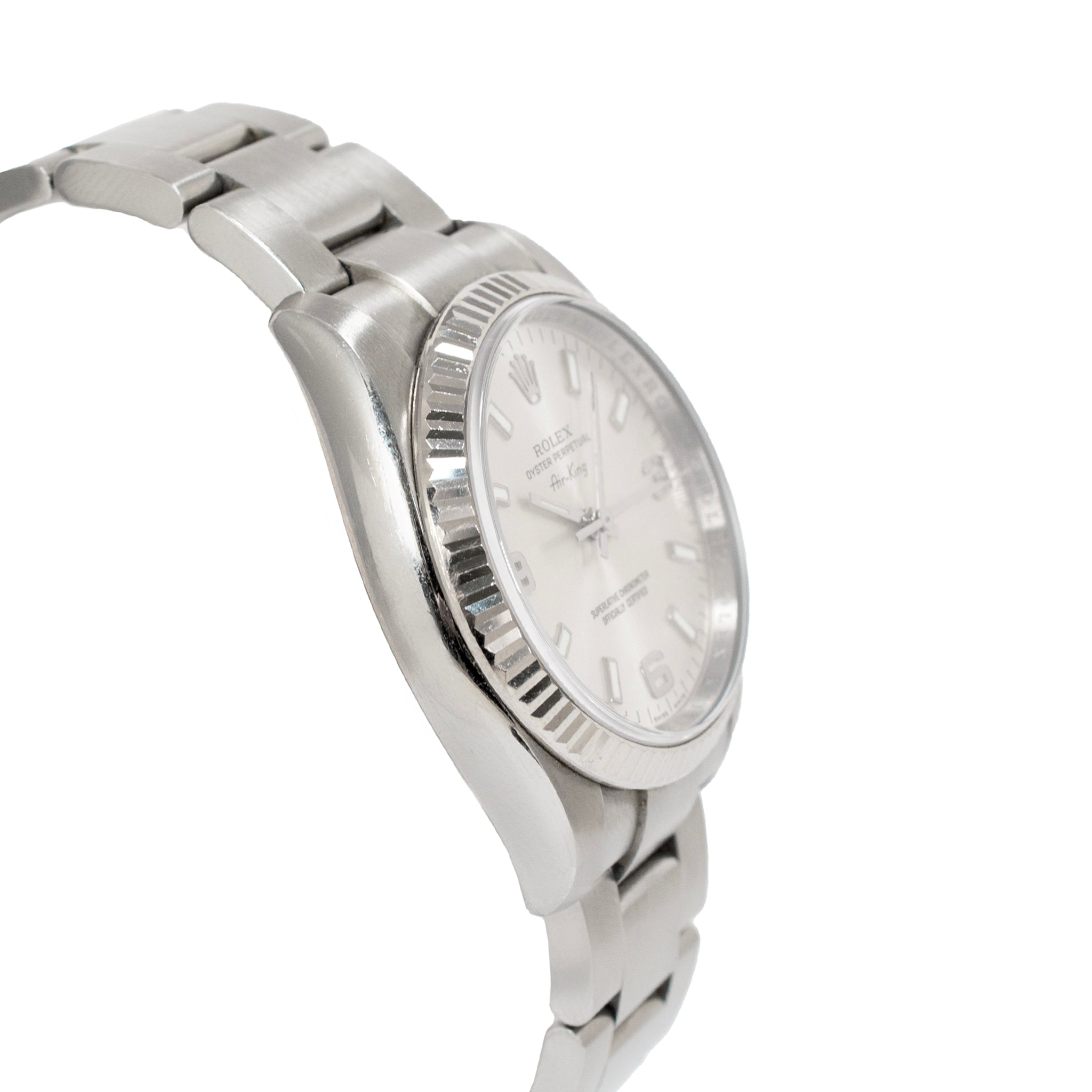 2007 Rolex Air King 34MM 114234 Silver Dial Fluted Oyster Stainless Steel Watch