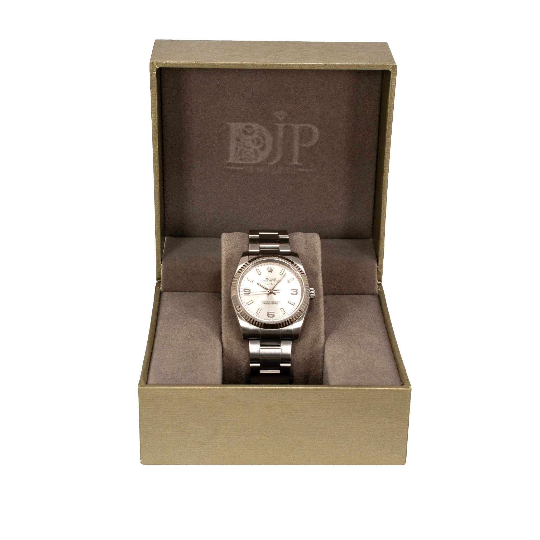 2007 Rolex Air King 34MM 114234 Silver Dial Fluted Oyster Stainless Steel Watch