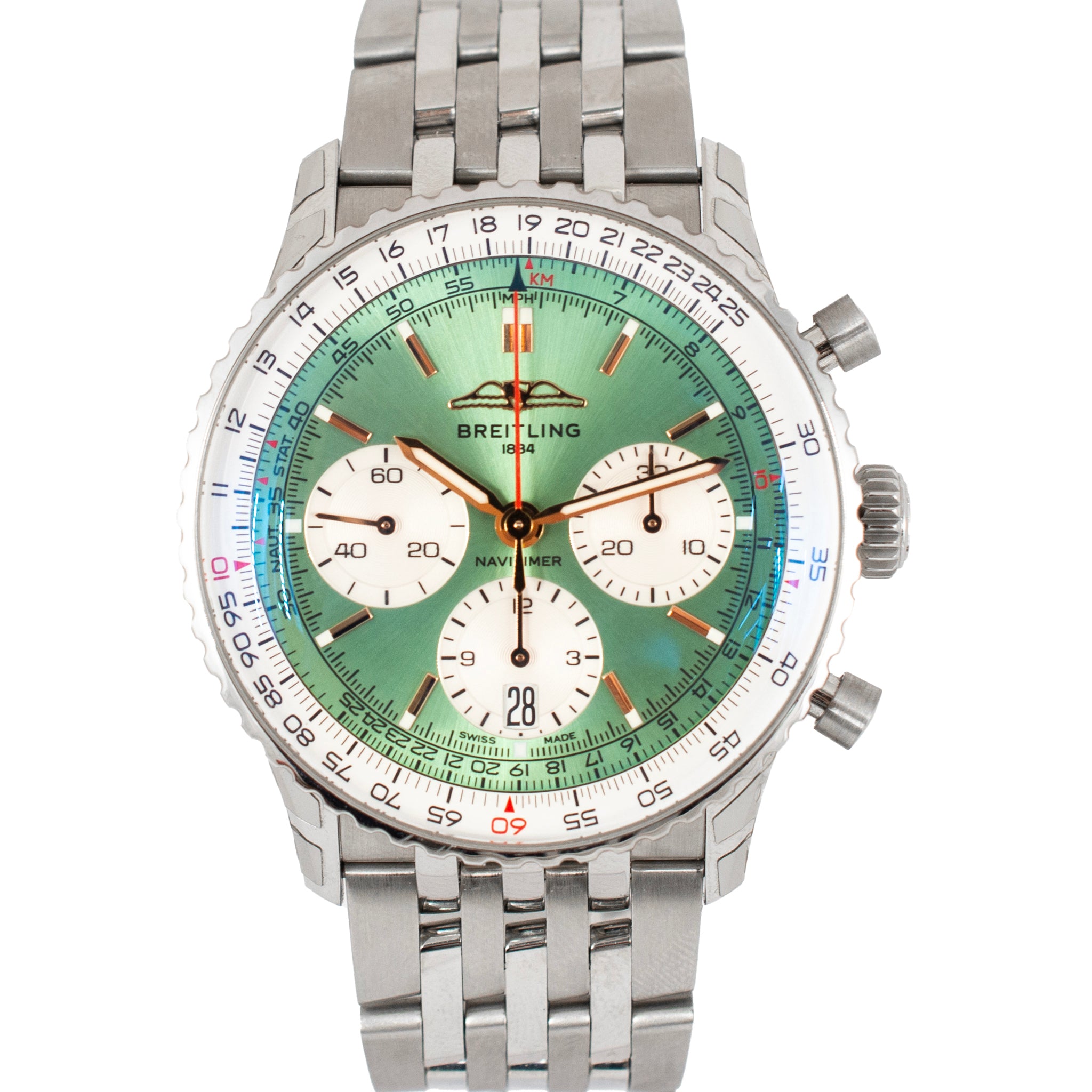 Breitling Navitimer 1 B01 41MM ab0139211l1a1 Mint Green Chronograph Steel Watch