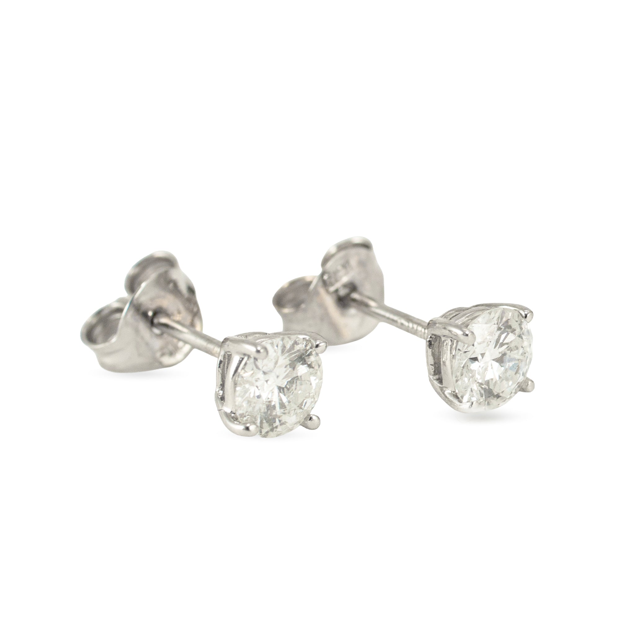 Unisex 18K White Gold 4 Prong Push Back 0.60ct Round Diamond Stud Earrings