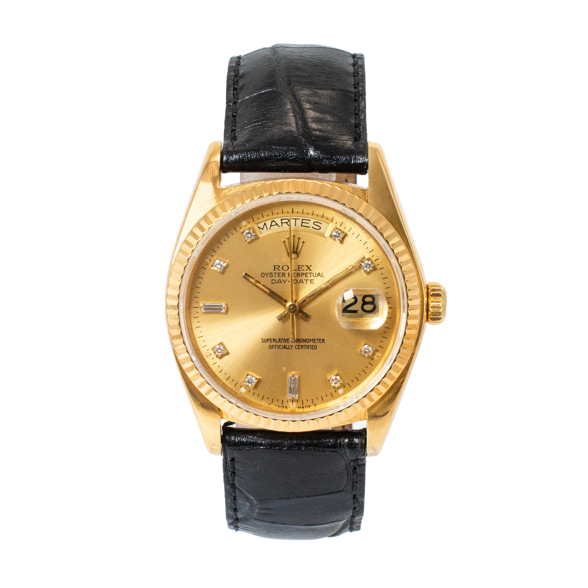 1979 Rolex Day Date 36MM 18078 President Diamond Dial Black 18K Gold Watch