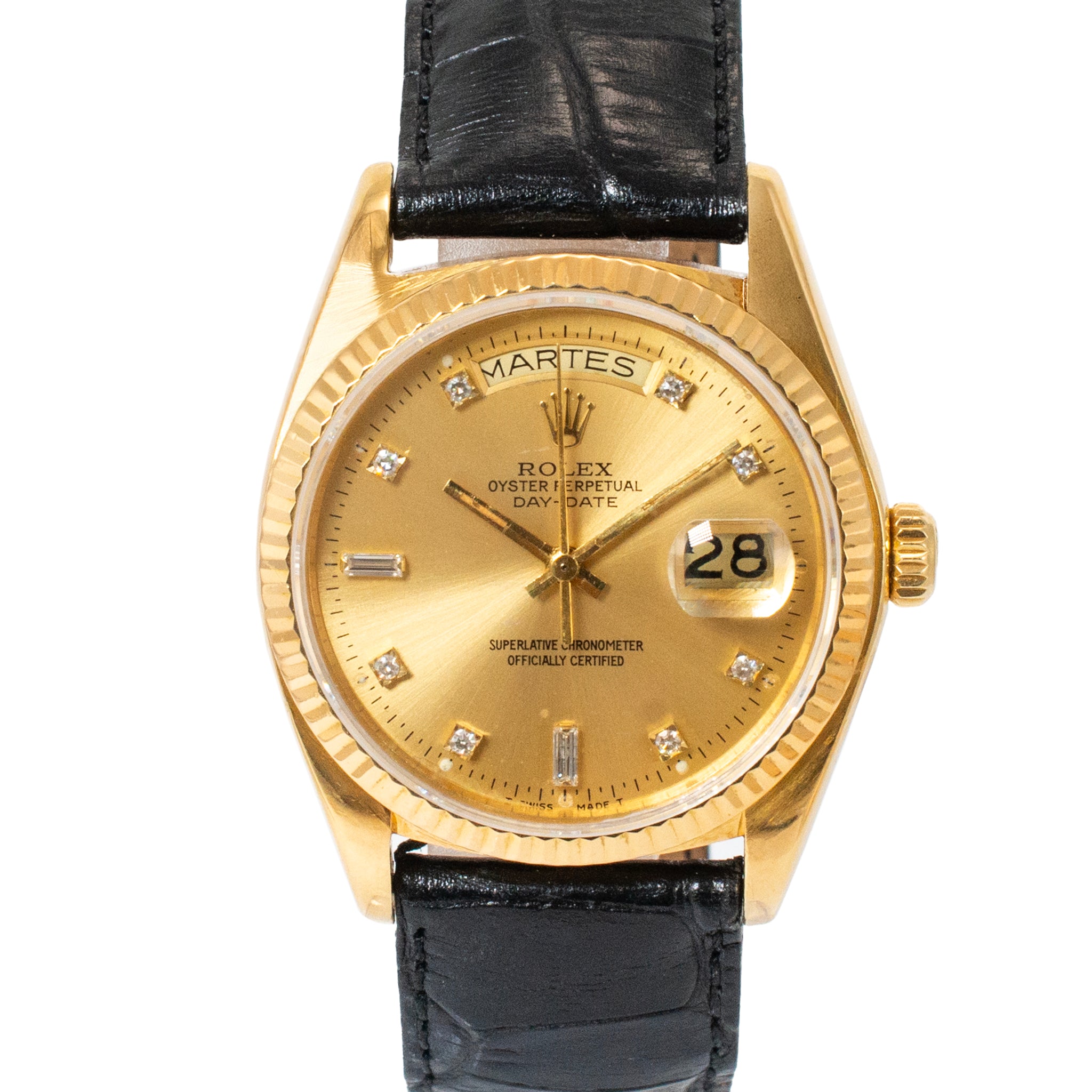 1979 Rolex Day Date 36MM 18078 President Diamond Dial Black 18K Gold Watch