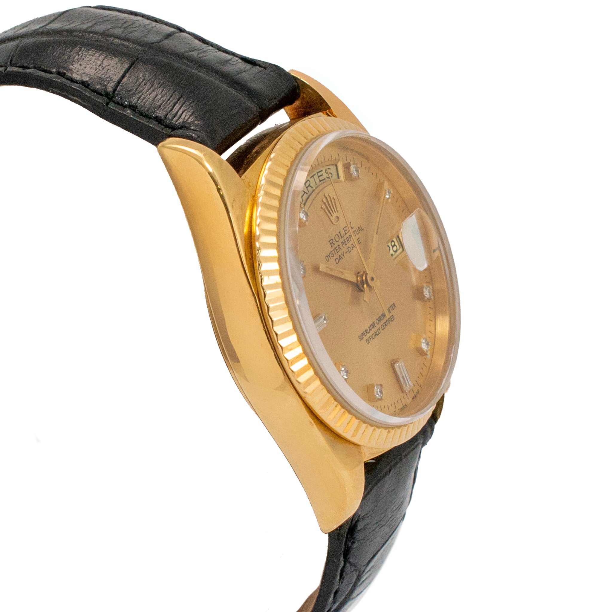 1979 Rolex Day Date 36MM 18078 President Diamond Dial Black 18K Gold Watch