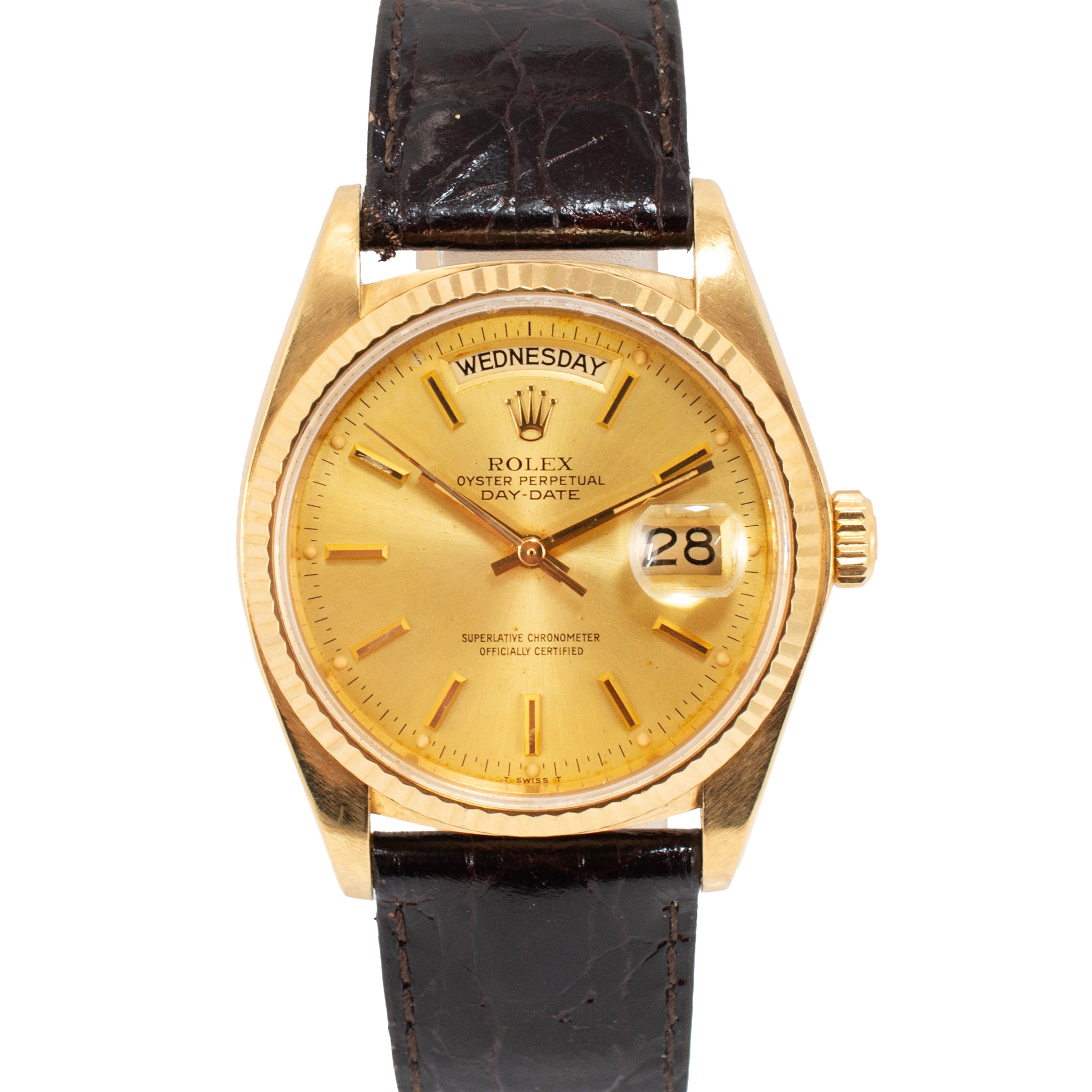 1980 Rolex Day Date 36MM 18038 President Deep Cherry Strap 18K Yellow Gold Watch