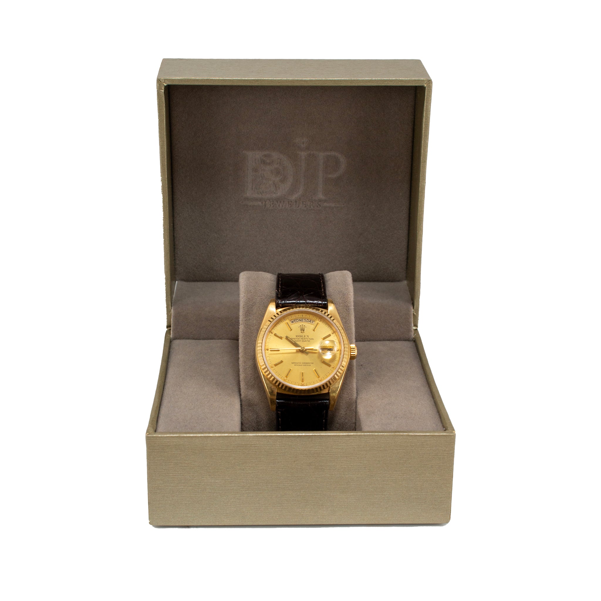1980 Rolex Day Date 36MM 18038 President Deep Cherry Strap 18K Yellow Gold Watch
