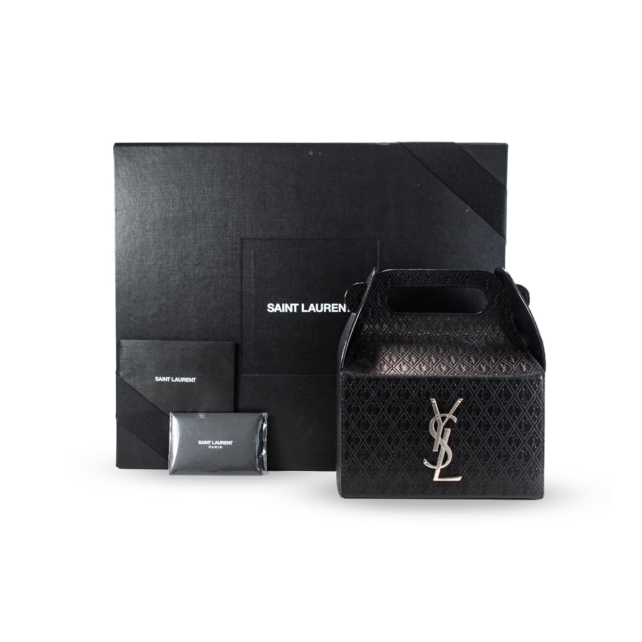 Saint Laurent Calfskin Monogram Take Away Black Box Top Handle Bag