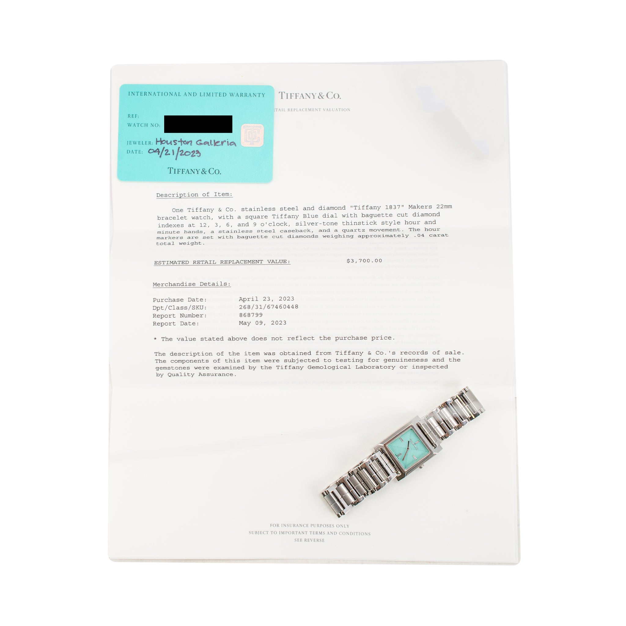 2023 Tiffany & Co. Union Square 20MM Baguette Diamond Steel Quartz Watch