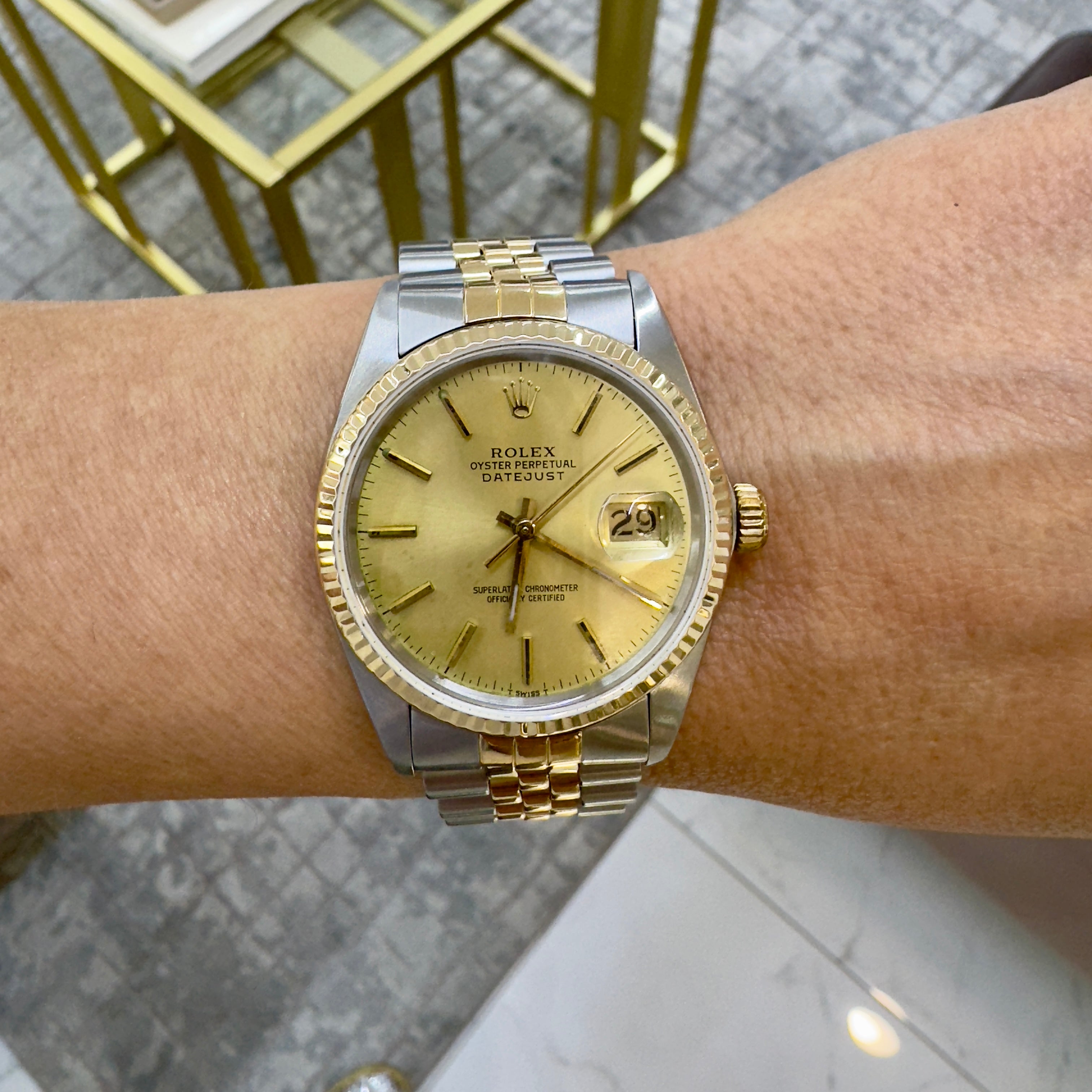 Rolex Datejust 36MM 16013 Gold Dial Jubilee Fluted 18K Yellow Gold Steel Watch
